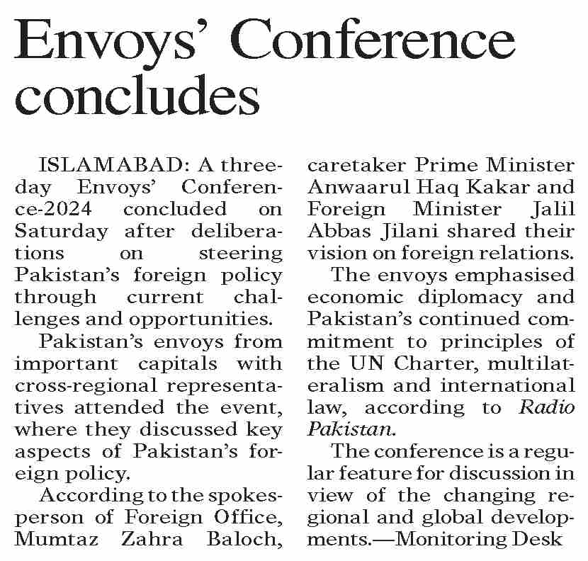 Dawn-ePaper | Jan 07, 2024 | Envoys` Conference concludes