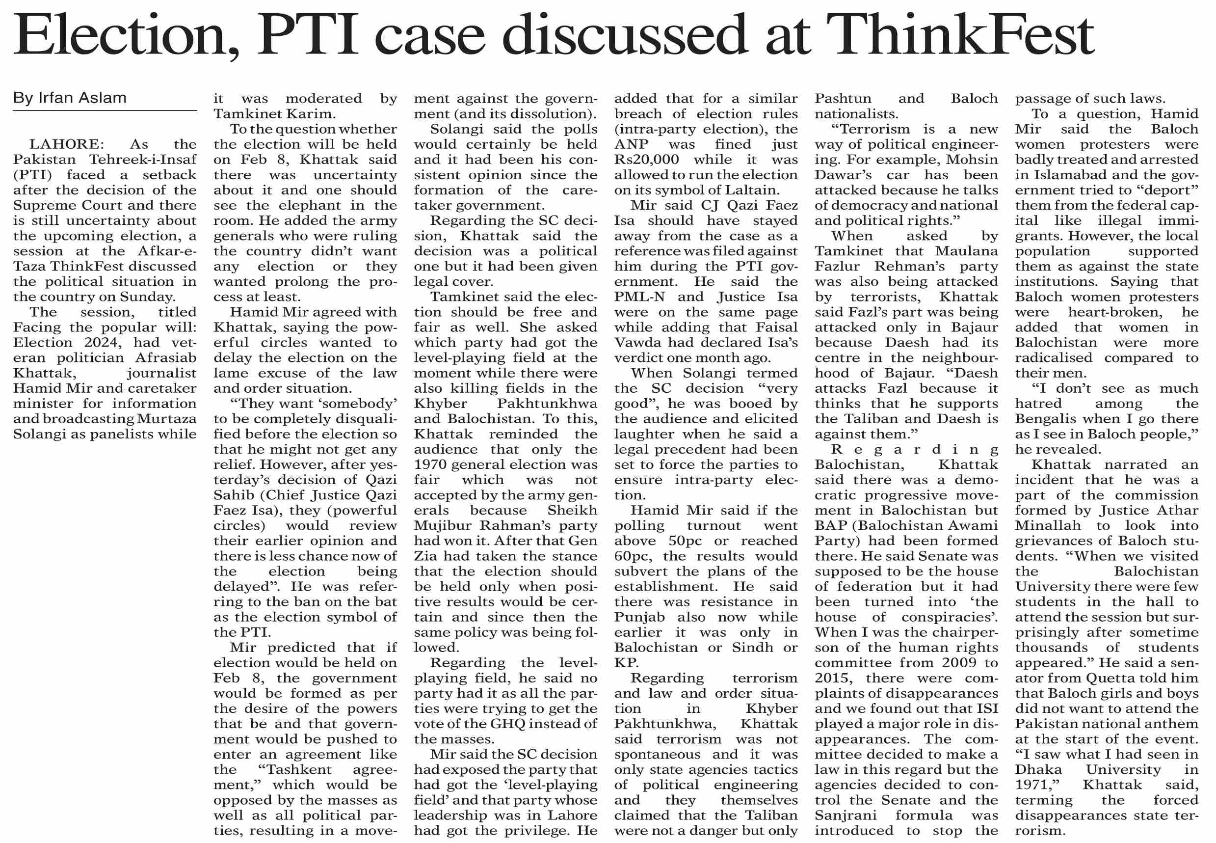 Dawn ePaper Jan 15 2024 Election PTI Case Discussed At ThinkFest