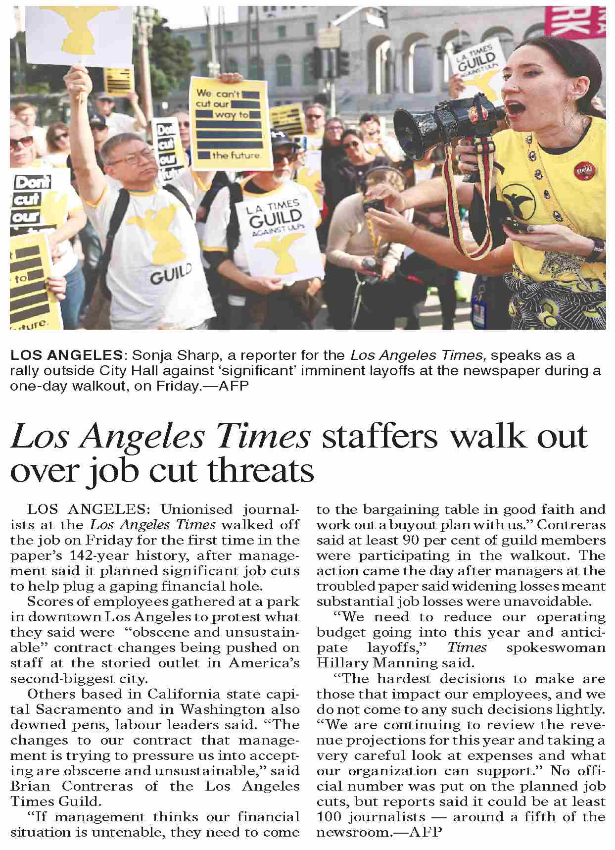 Dawn-ePaper | Jan 21, 2024 | Los Angeles Times staffers walk out over ...