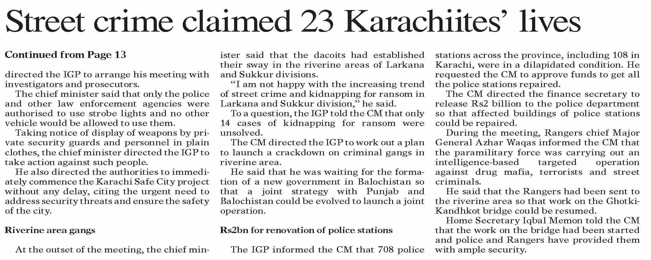 Dawn-ePaper | Feb 29, 2024 | Street crime claimed 23 Karachiites` lives