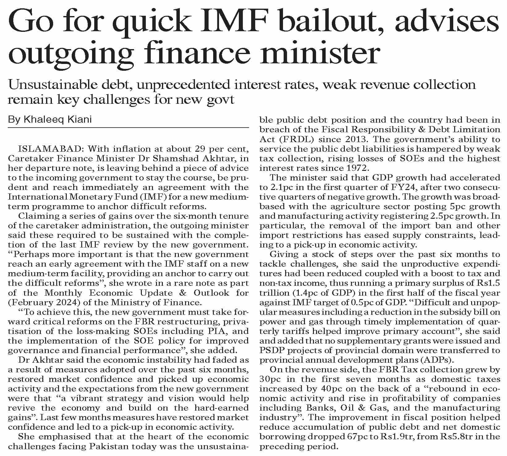 Dawn ePaper Mar 01 2024 Go For Quick IMF Bailout Advises Outgoing Dawn epaper mar 01 2024 go for quick imf bailout advises outgoing