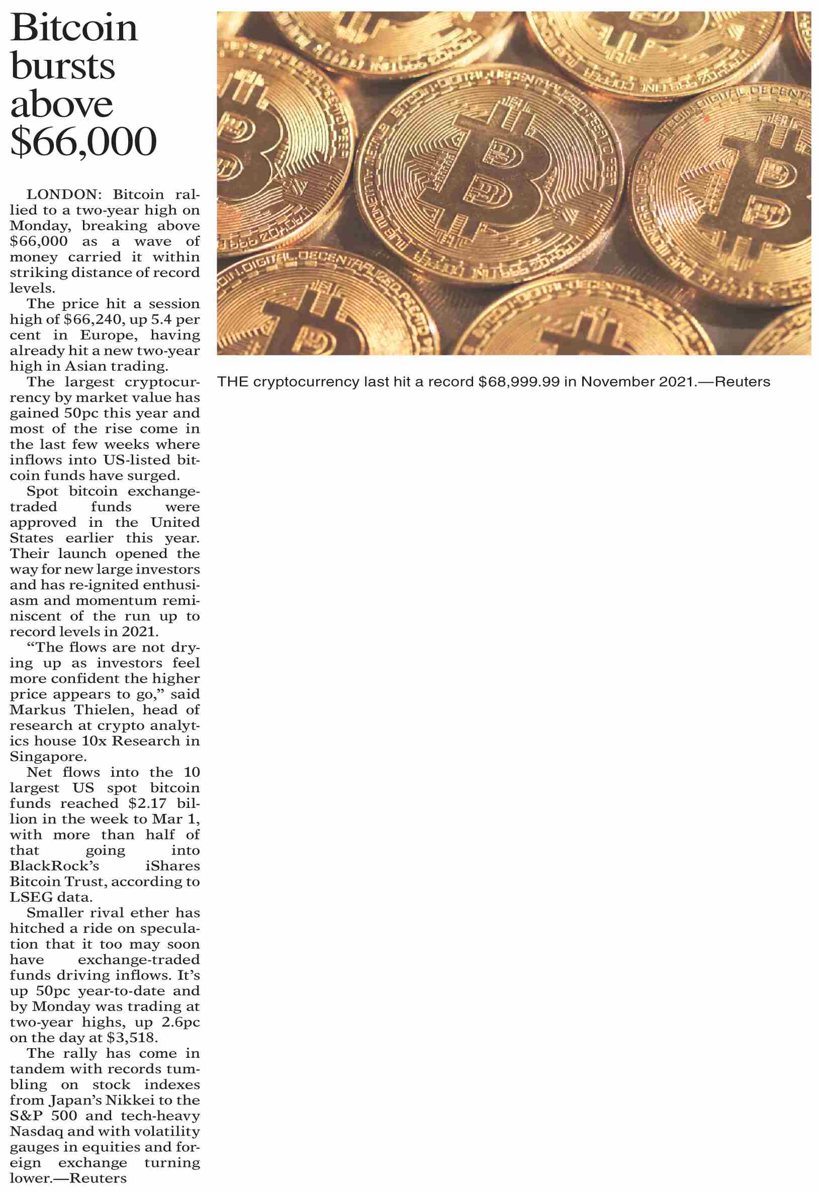 Dawn-ePaper | Mar 05, 2024 | Bitcoin bursts above $66,000