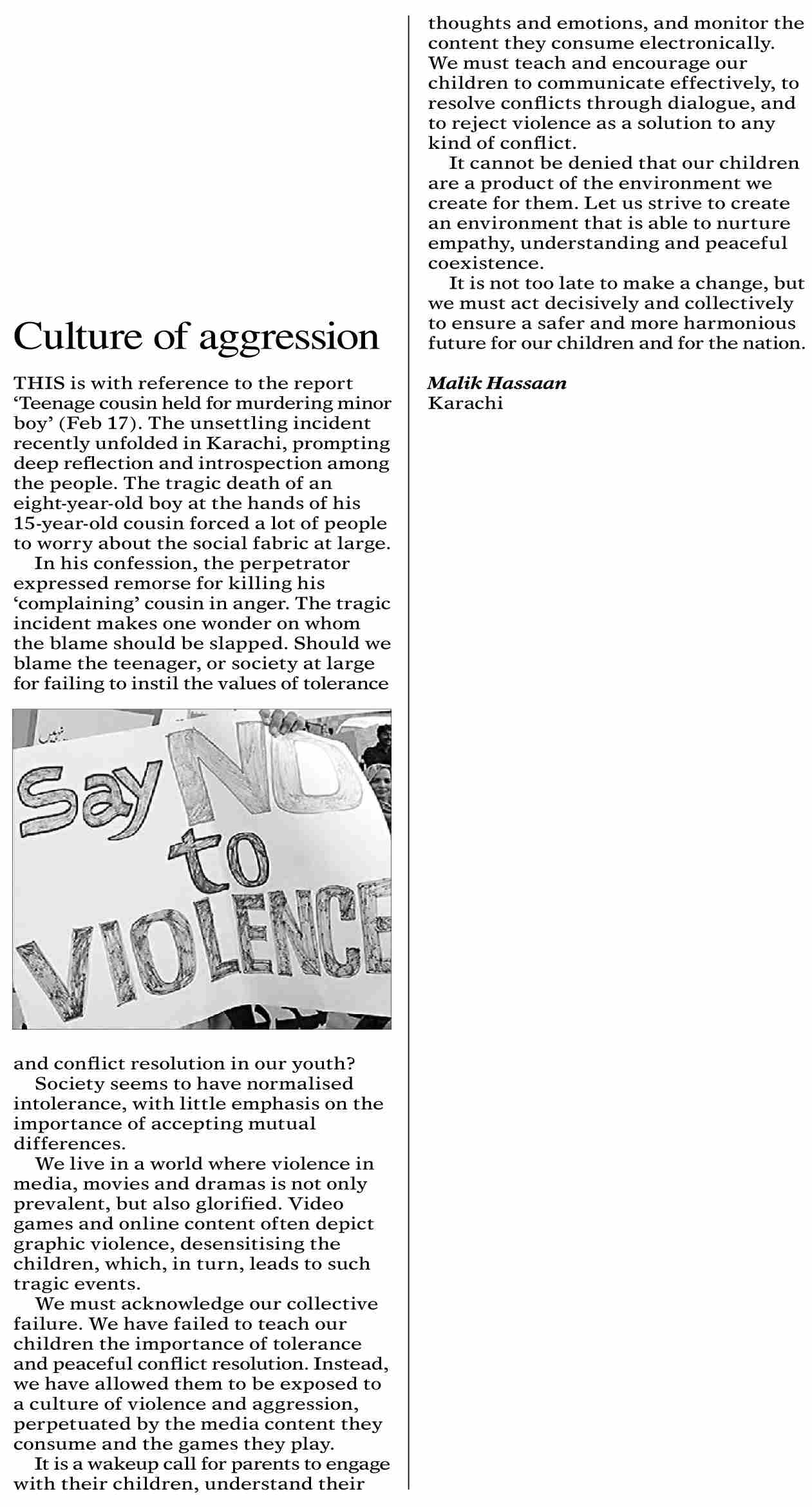 DawnePaper Mar 25, 2024 Culture of aggression