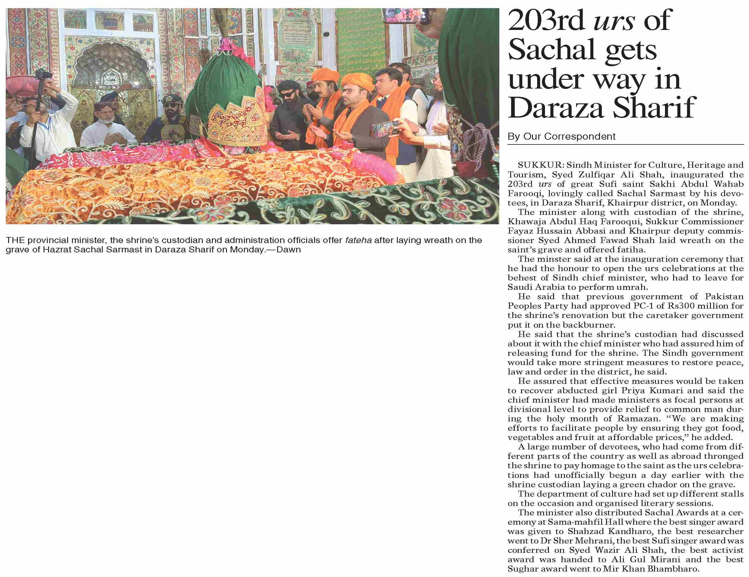 Dawn-ePaper | Mar 26, 2024 | 203rd urs of Sachal gets under way in ...