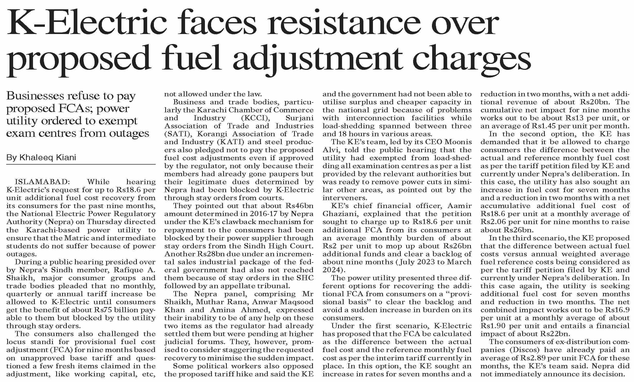 DawnePaper May 10, 2024 KElectric faces resistance over proposed