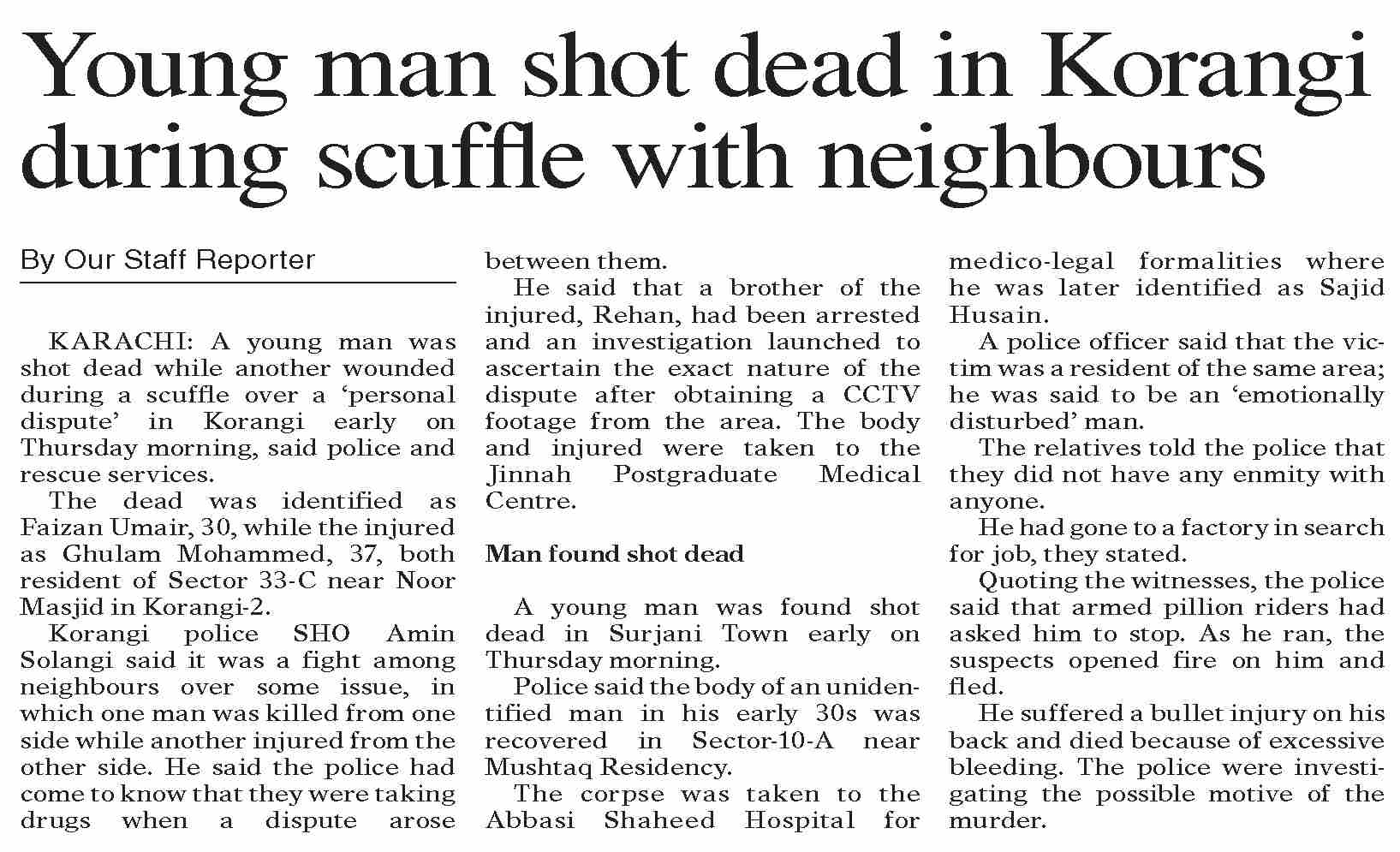 Dawn-ePaper | May 10, 2024 | Young man shot dead in Korangi during ...