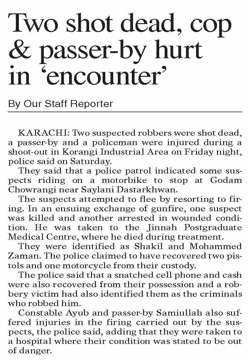 Dawn-ePaper | May 12, 2024 | Two shot dead, cop & passer-by hurt in ...