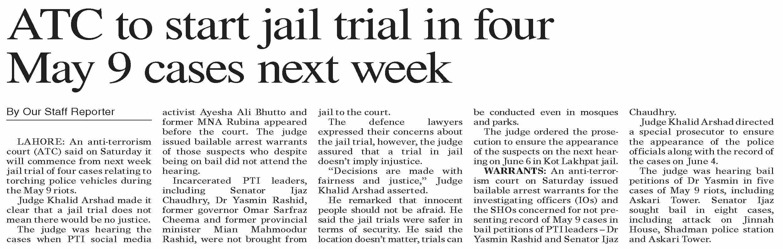 DawnePaper Jun 02, 2024 ATC to start jail trial in four May 9
