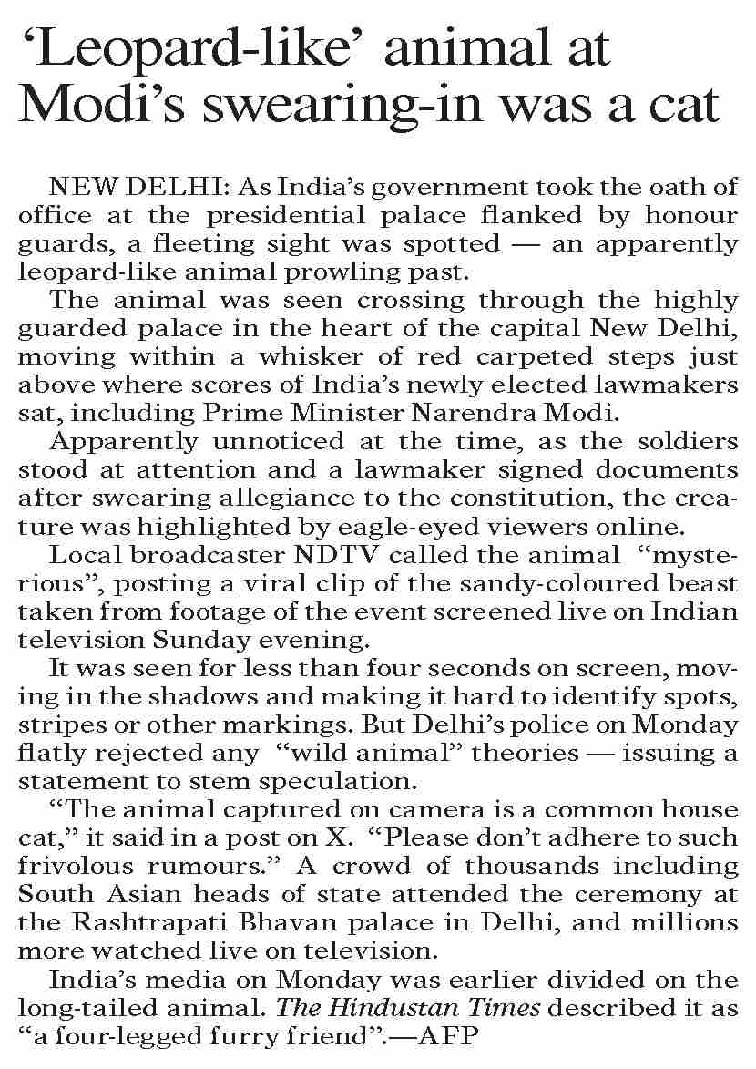 Leopard Modi Dawn-ePaper | Jun 11, 2024 | `Leopard-like` animal at Modi`s swearing ...