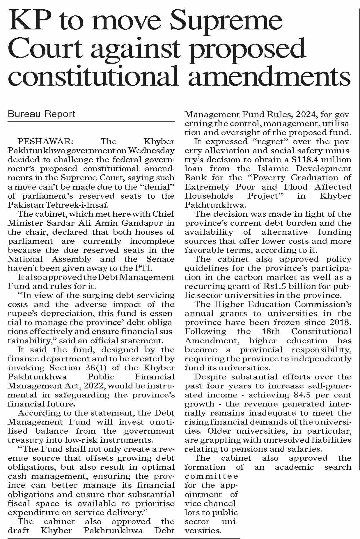 Dawn-ePaper | Sep 19, 2024 | KP to move Supreme Court against proposed ...