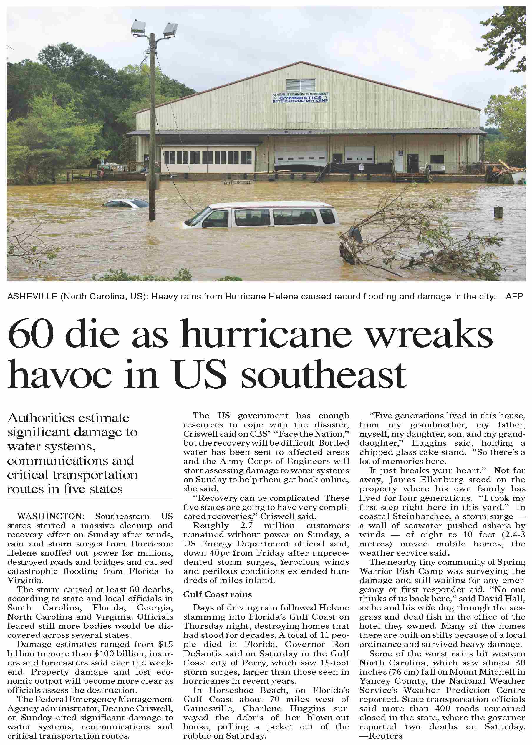 Dawn-ePaper | Sep 30, 2024 | 60 die as hurricane wreaks havoc in US ...