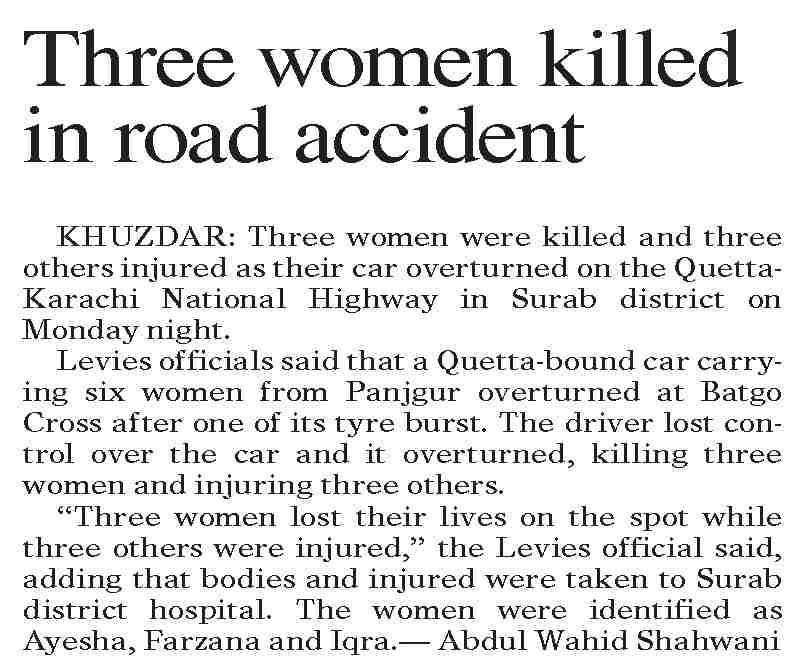 Dawn-ePaper | Nov 12, 2024 | Three women killed in road accident