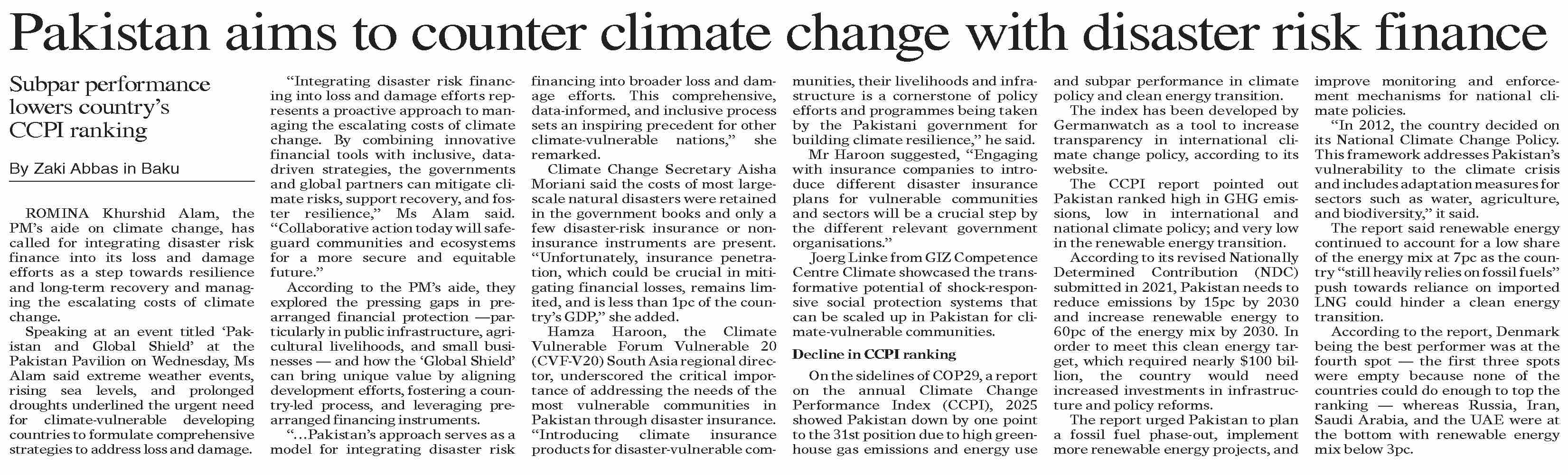 Dawn-ePaper | Nov 21, 2024 | Pakistan aims to counter climate change ...