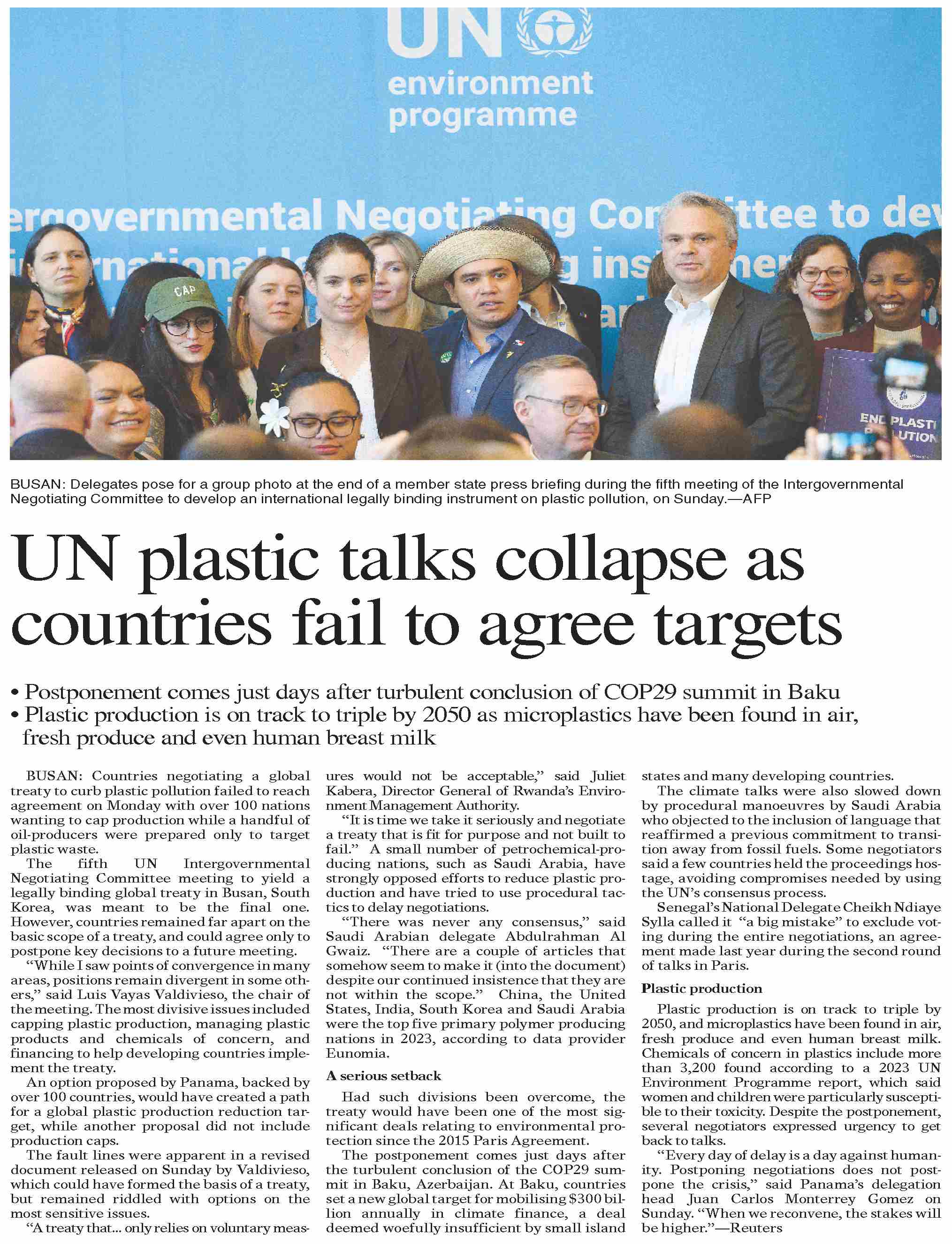Dawn-ePaper | Dec 02, 2024 | UN plastic talks collapse as countries ...