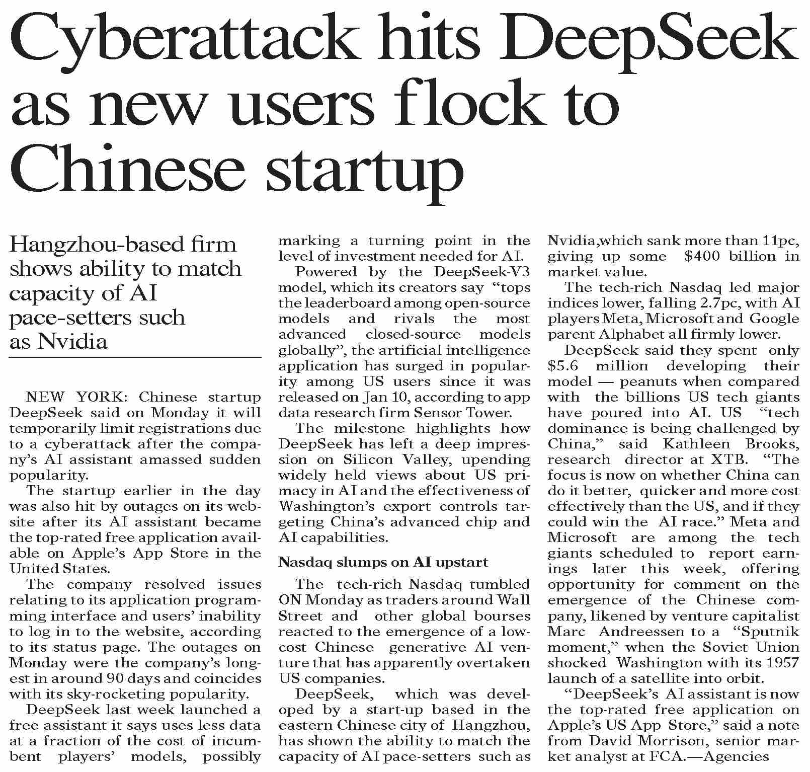 Dawn ePaper Jan 28 2025 Cyberattack Hits DeepSeek As New Users Dawn epaper jan 28 2025 cyberattack hits deepseek as new users