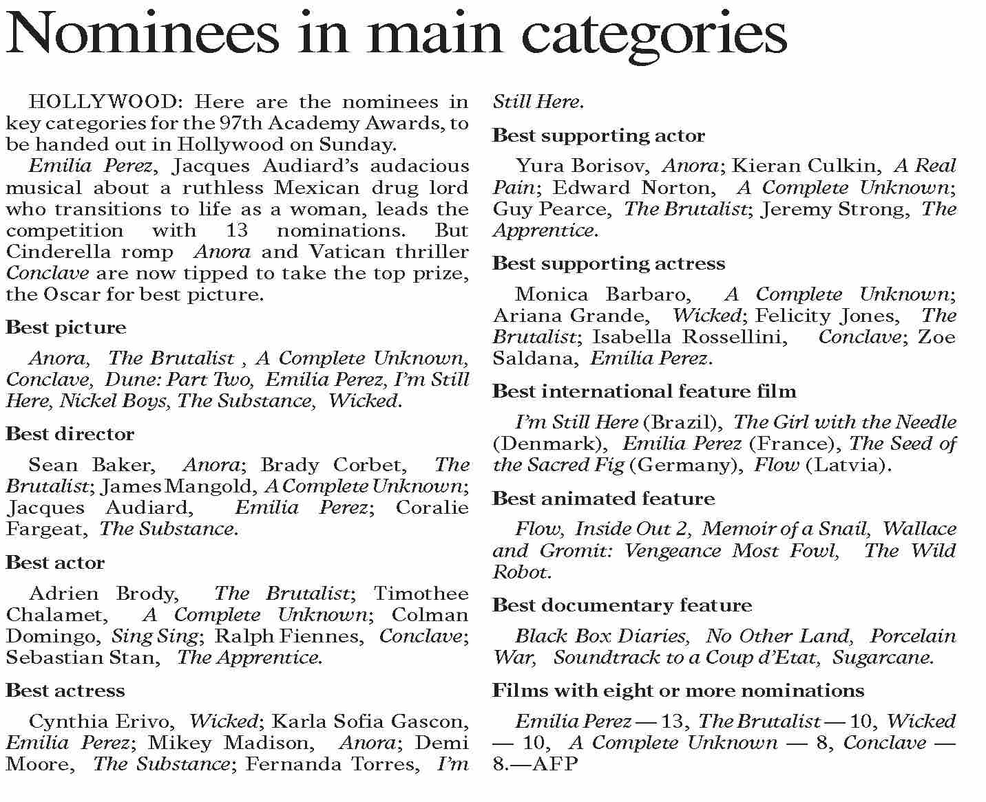 Dawn epaper mar 03 2025 nominees in main categories