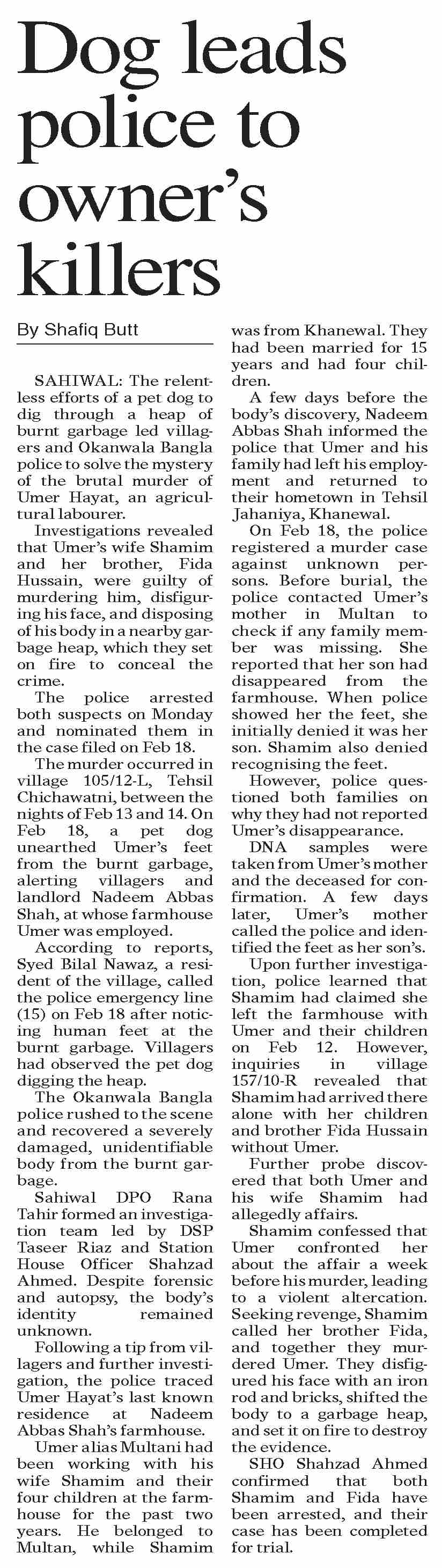 Dawn epaper mar 25 2025 dog leads police to owner s killers