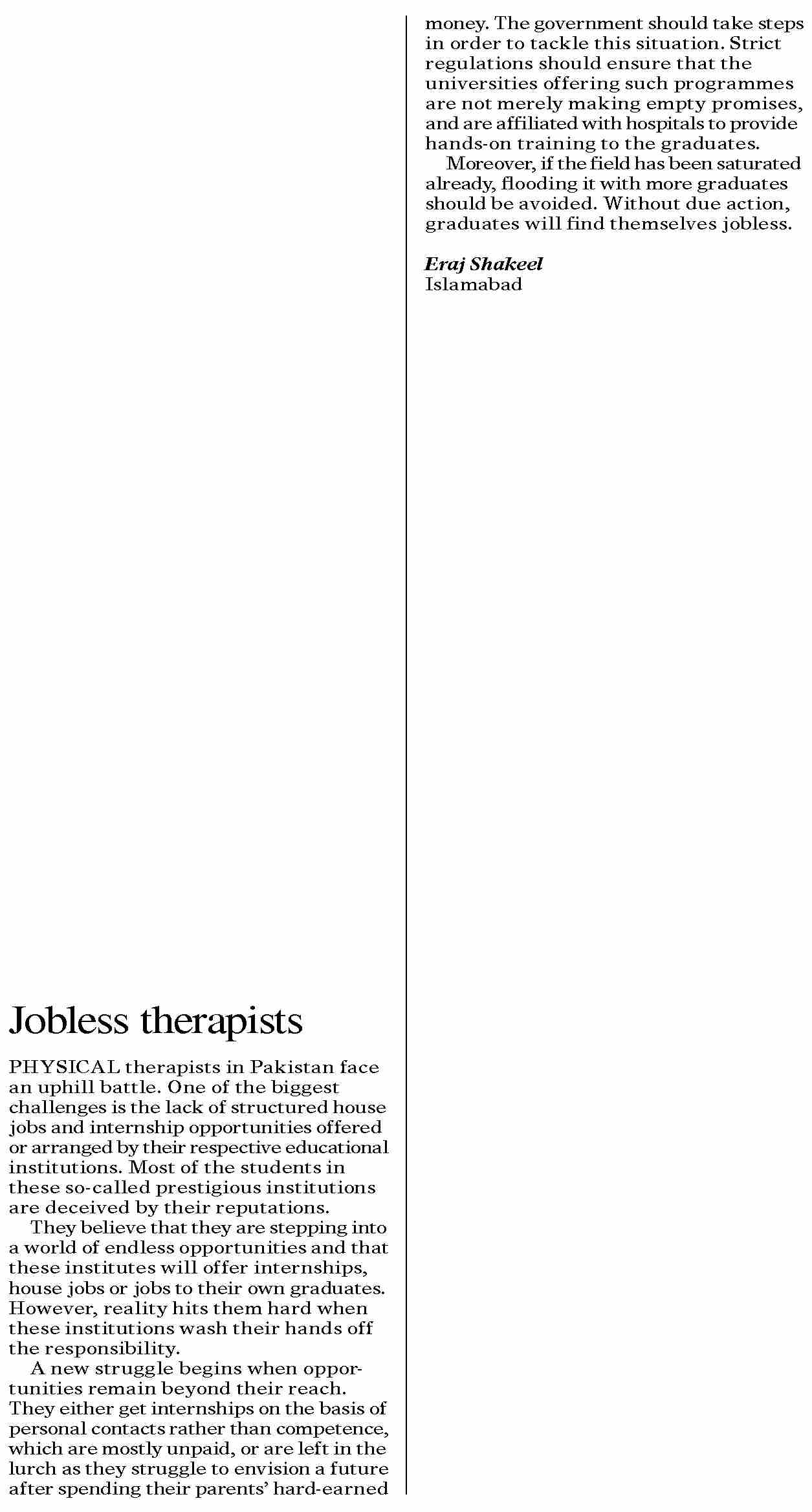 Dawn epaper mar 31 2025 jobless therapists