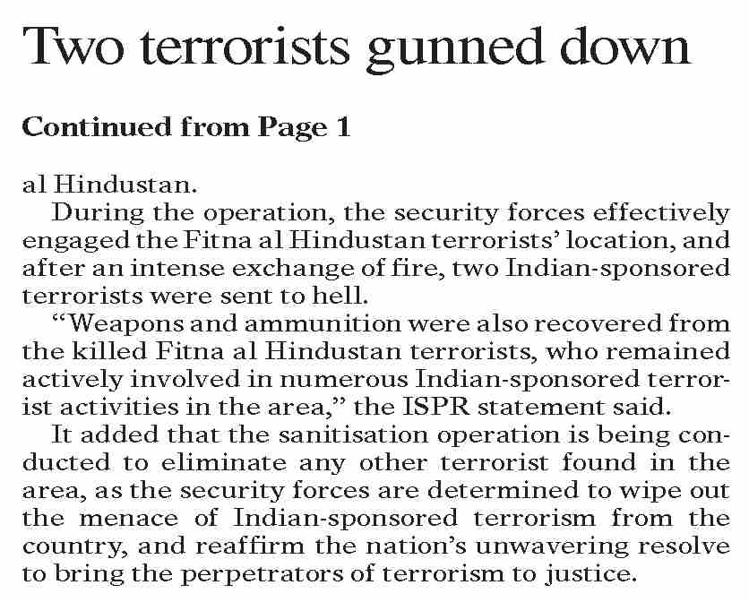 Dawn-ePaper | Jun 07, 2025 | Two terrorists gunned down in Kachhi, says ...