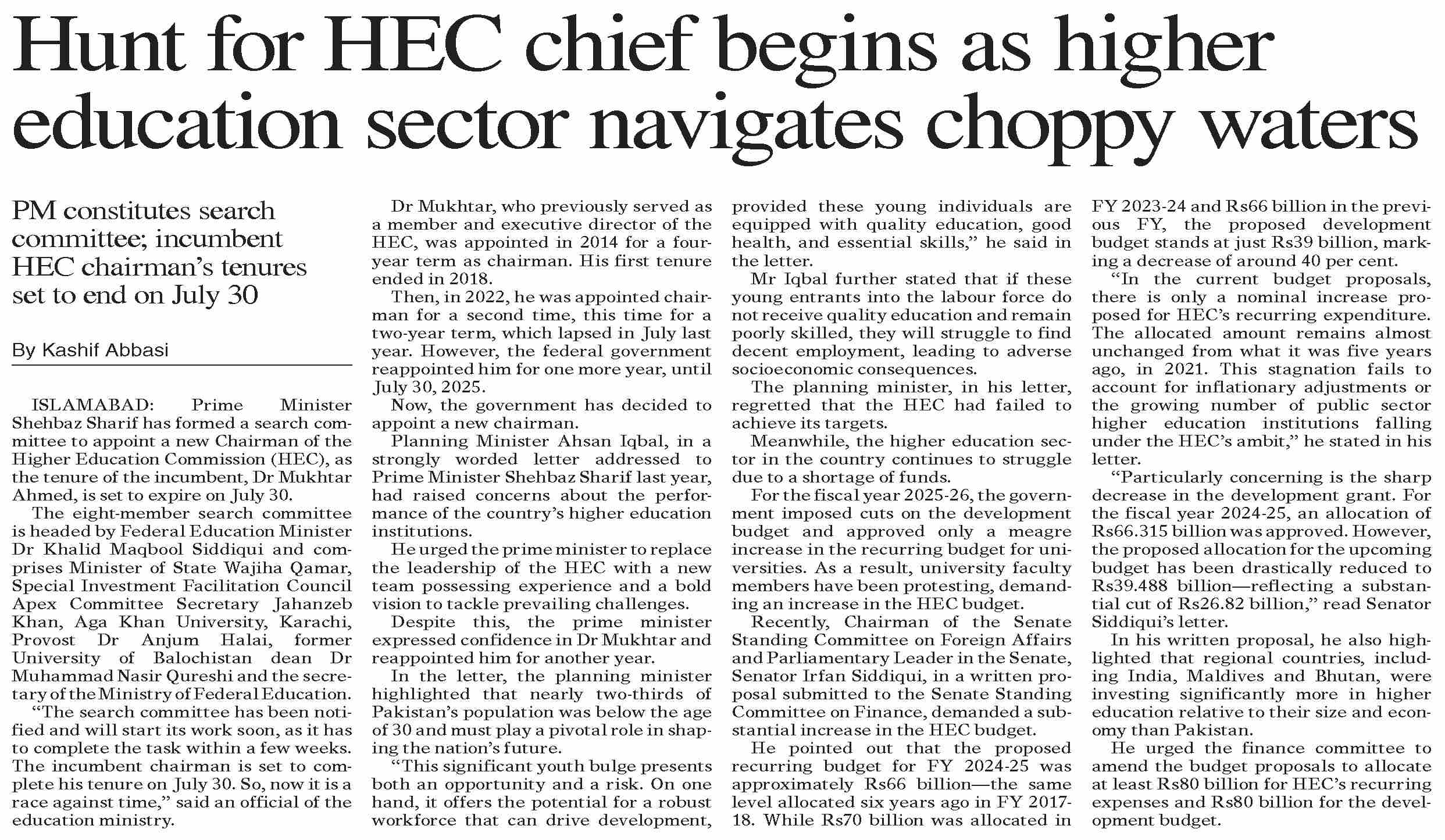Dawn-ePaper | Jun 20, 2025 | Hunt for HEC chief begins as higher ...
