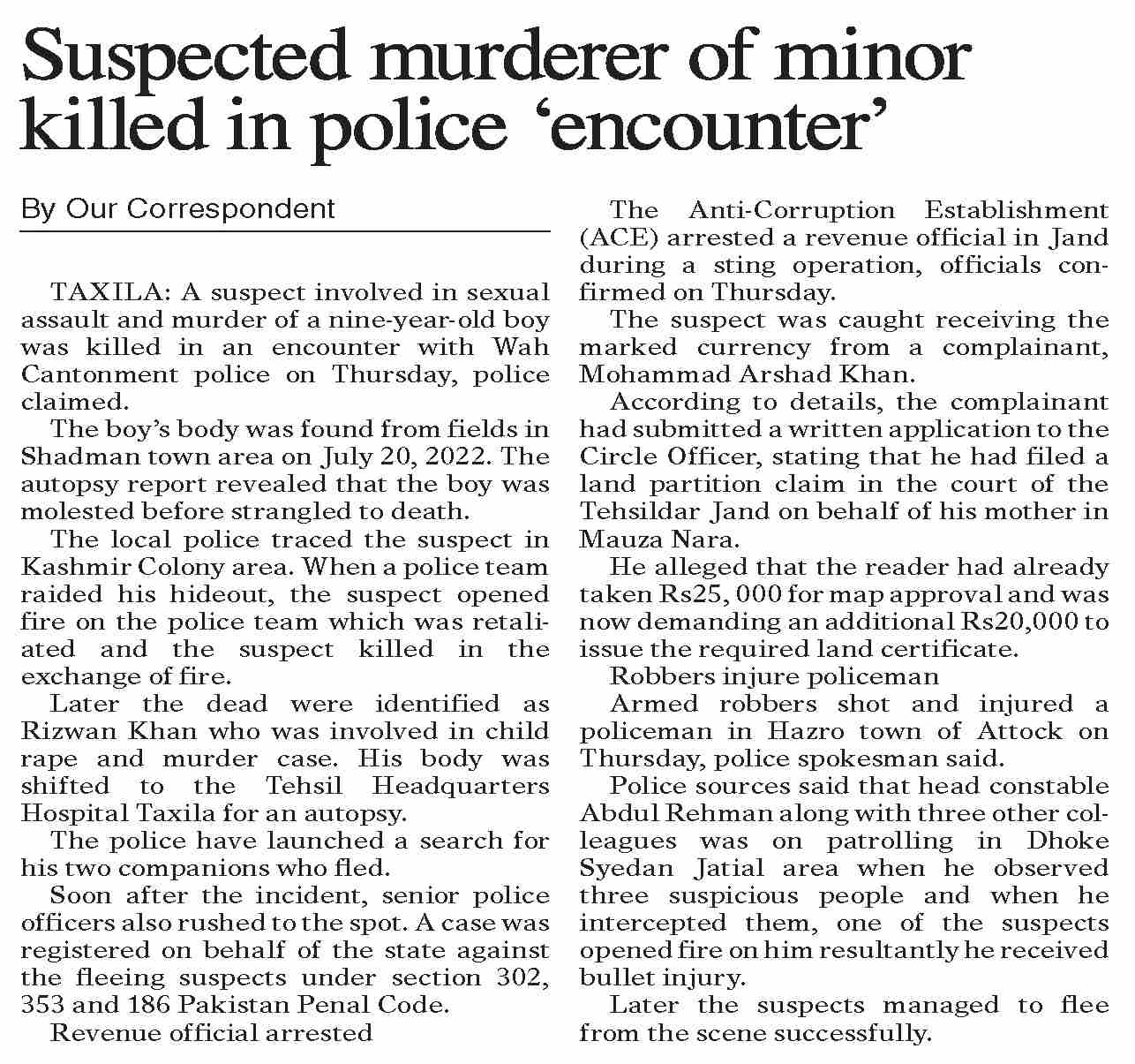 Dawn-ePaper | Jun 27, 2025 | Suspected murderer of minor killed in ...