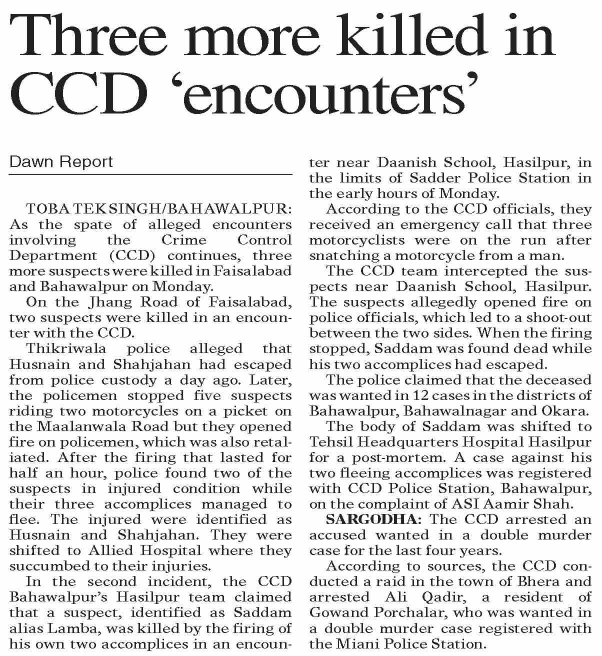 Dawn-ePaper | Jul 22, 2025 | Three more killed in CCD `encounters`