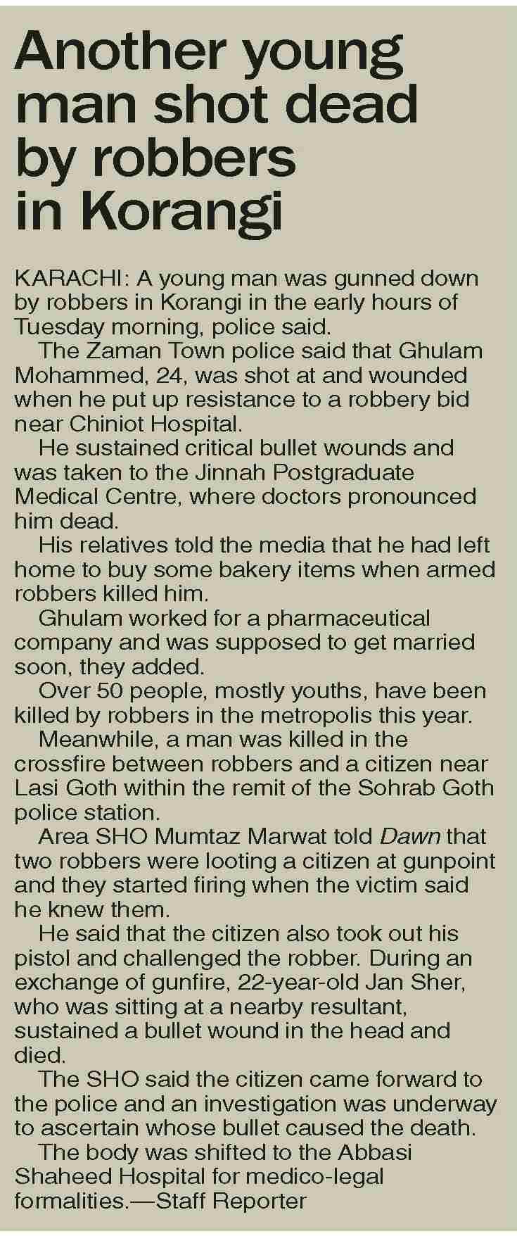 Dawn-ePaper | Aug 13, 2025 | Another young man shot dead by robbers in ...