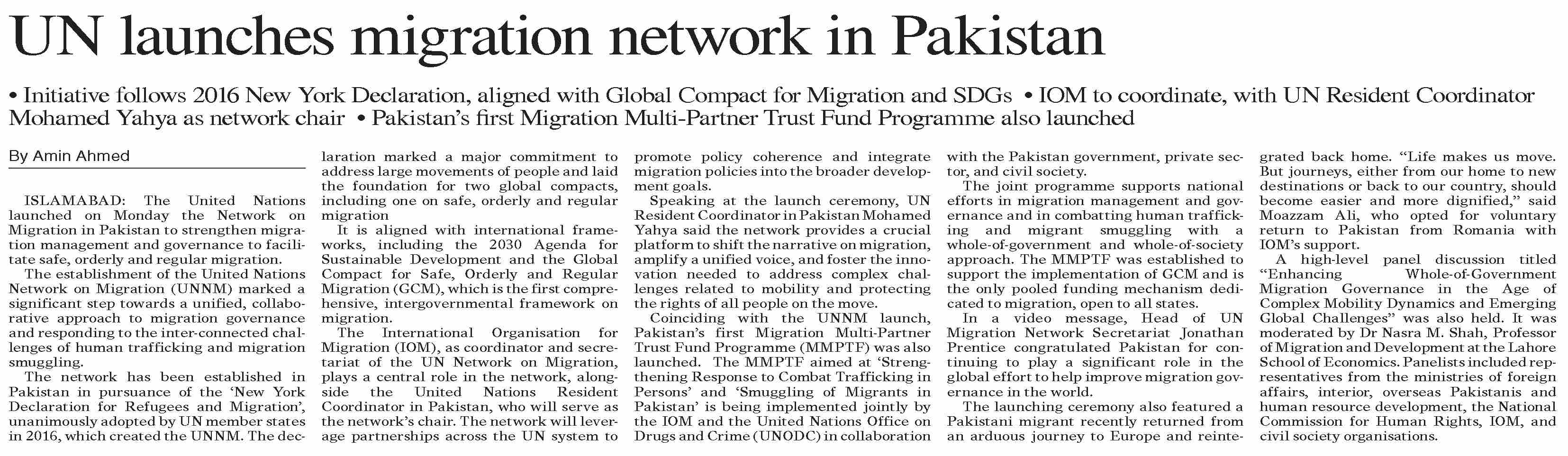 Dawn-ePaper | Sep 02, 2025 | UN launches migration network in Pakistan