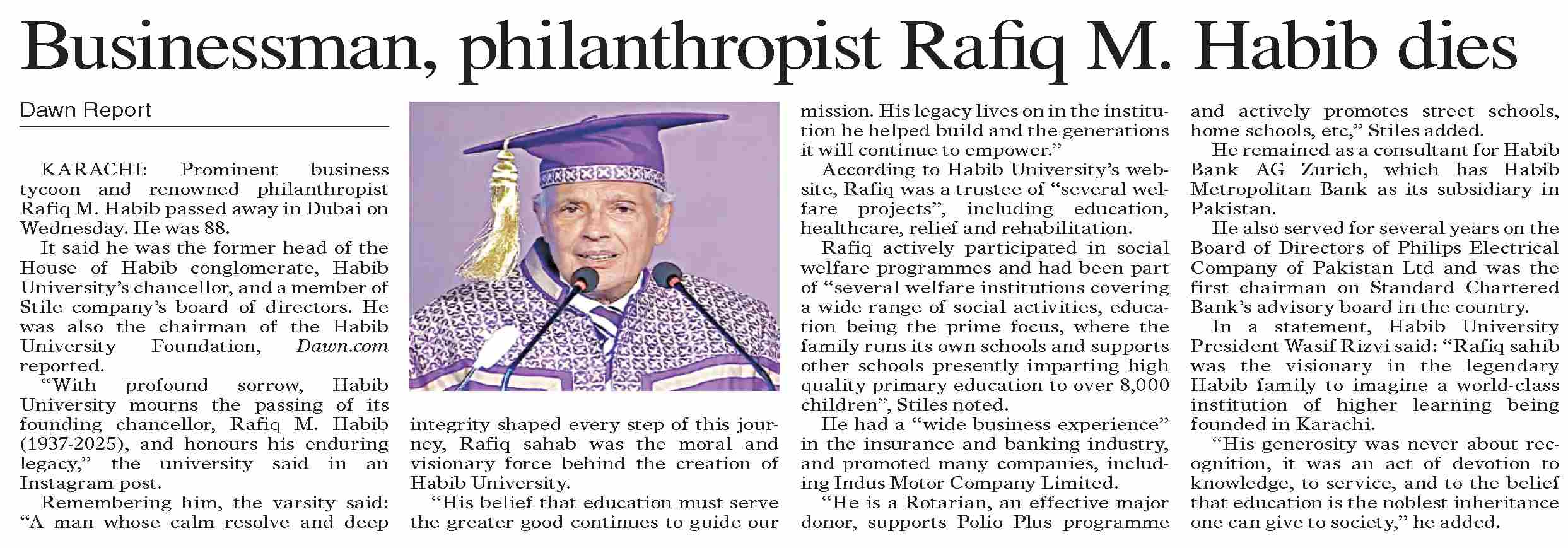 Dawn-ePaper | Sep 04, 2025 | Businessman, philanthropist Rafiq M. Habib ...