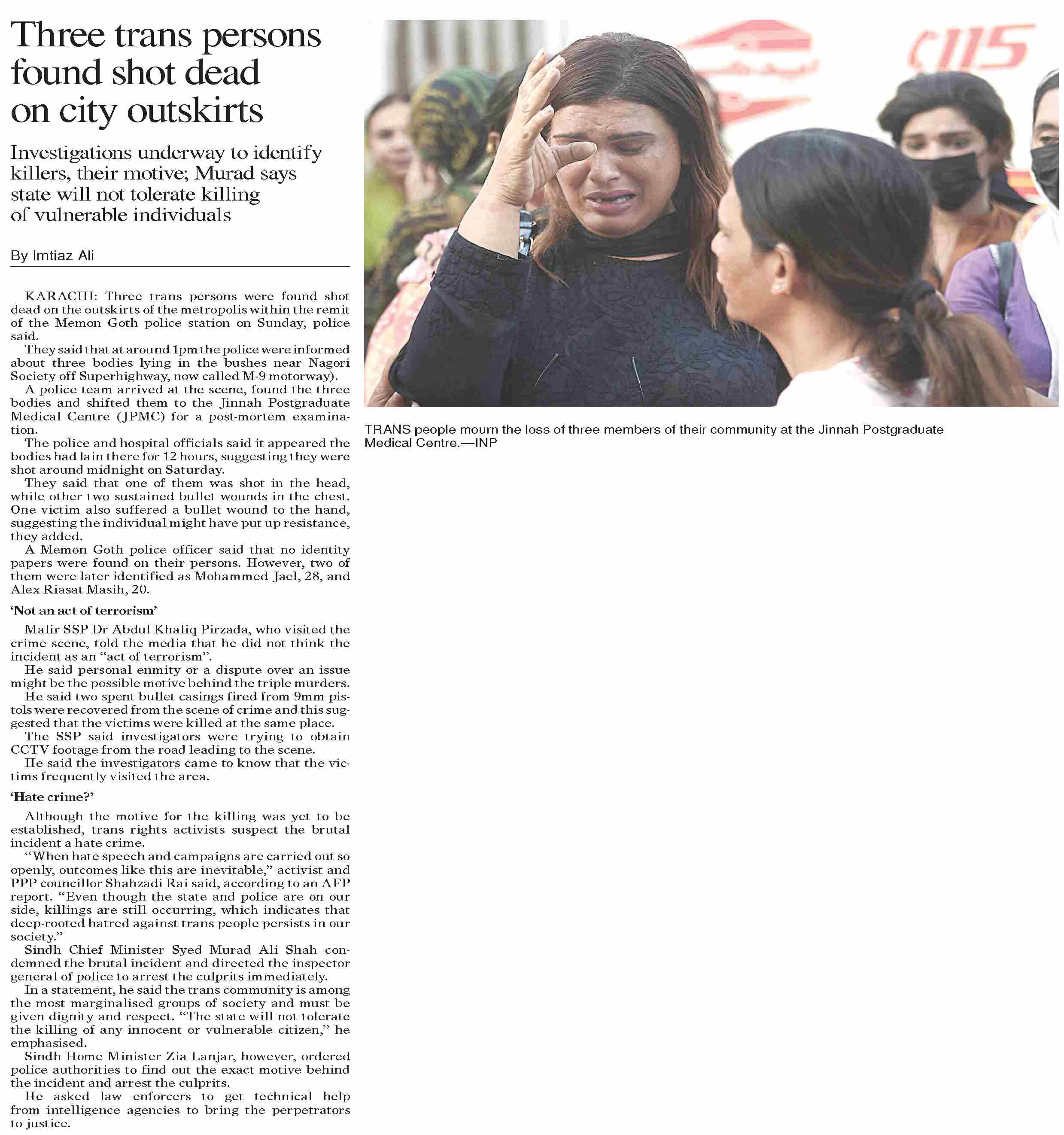 Dawn-ePaper | Sep 22, 2025 | Three trans persons found shot dead on ...