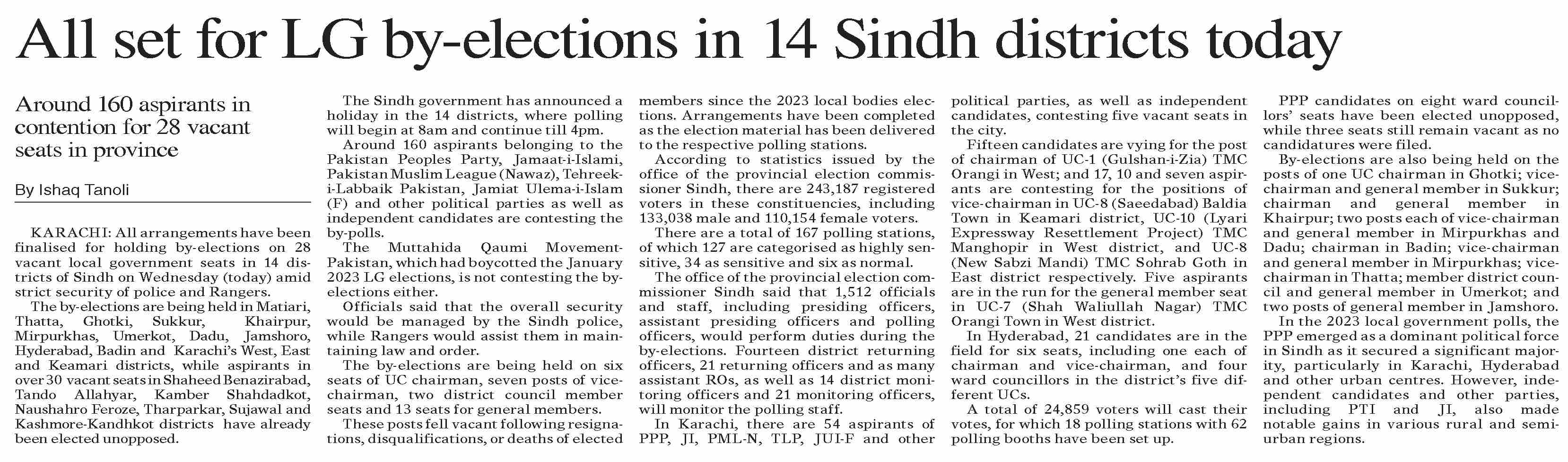 Lg Epaper Dawn-ePaper | Sep 24, 2025 | All set for LG by-elections in 14 Sindh ...