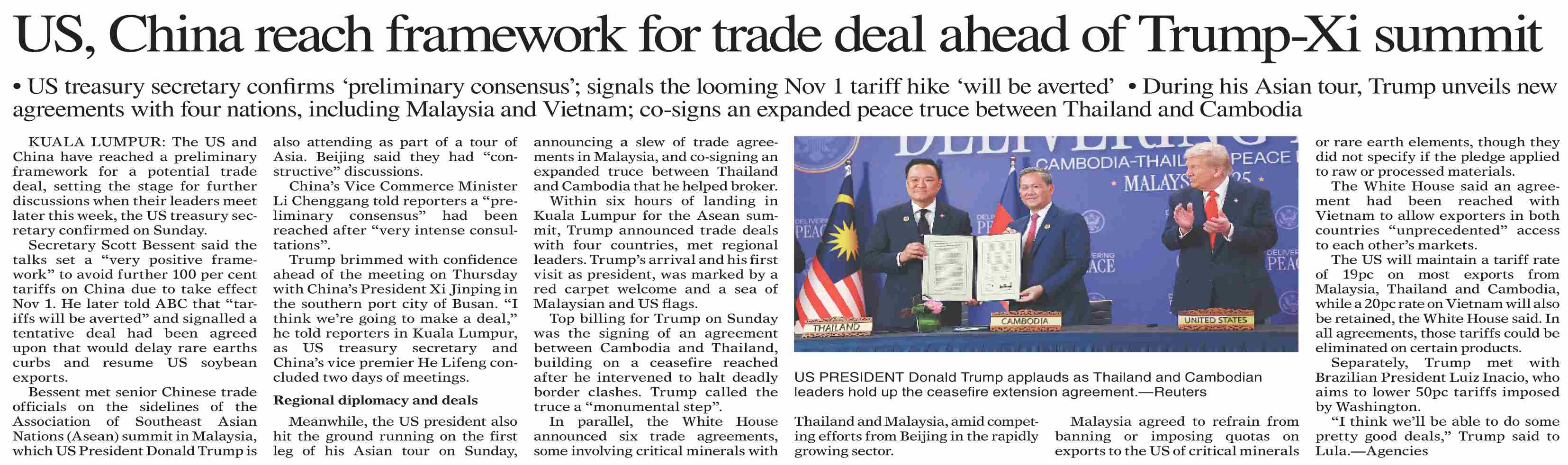 Dawn-ePaper | Oct 27, 2025 | US, China reach framework for trade deal ...
