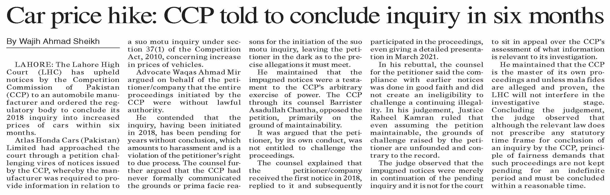 Dawn-ePaper | Nov 01, 2025 | Car price hike: CCP told to conclude ...