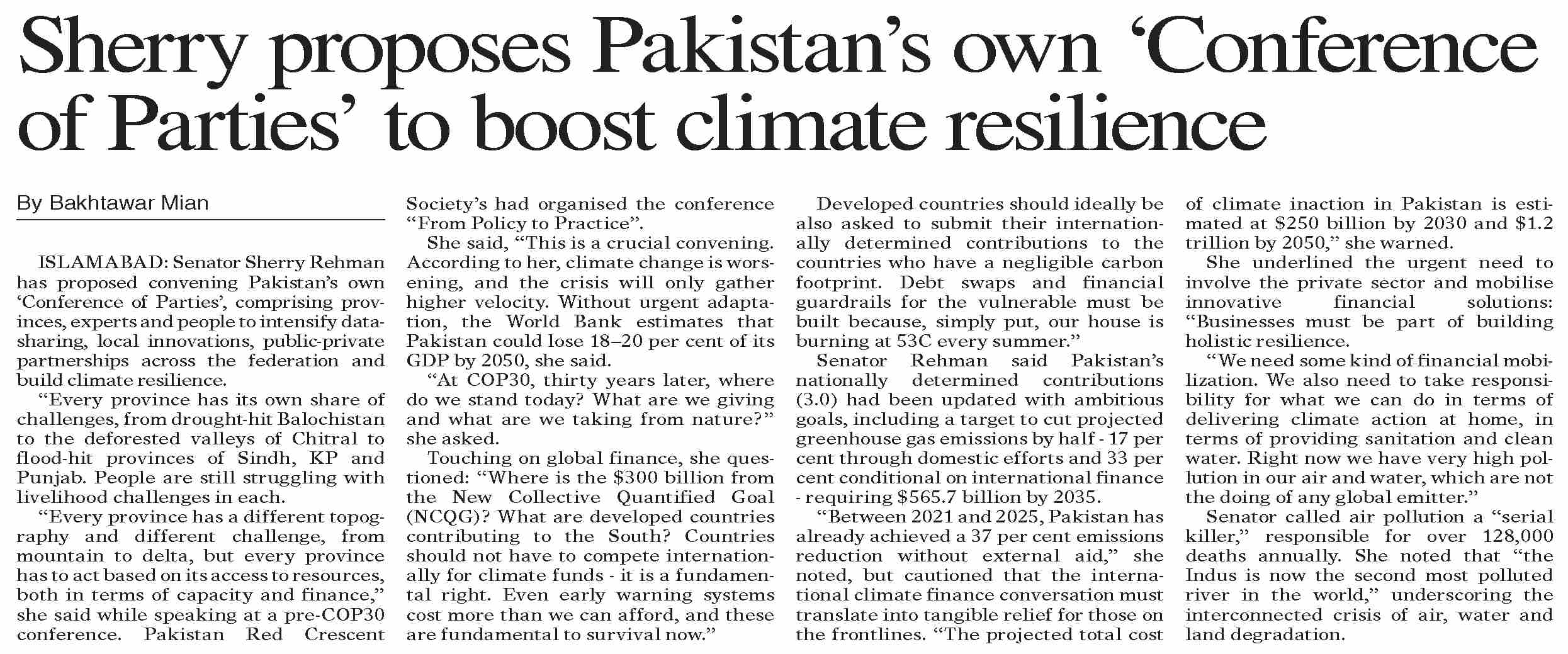 Pakistan Rao Sherry Dawn-ePaper | Nov 04, 2025 | Sherry proposes Pakistan`s own `Conference ...
