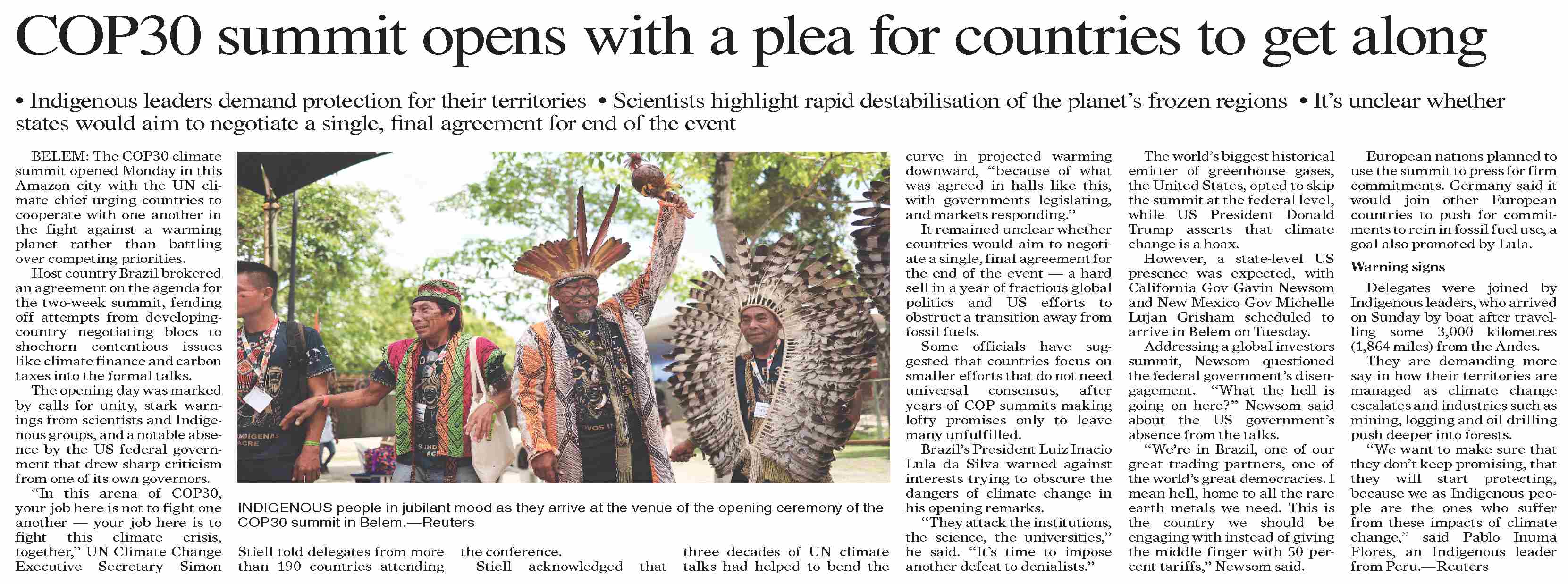 Dawn-ePaper | Nov 11, 2025 | COP30 summit opens with a plea for ...
