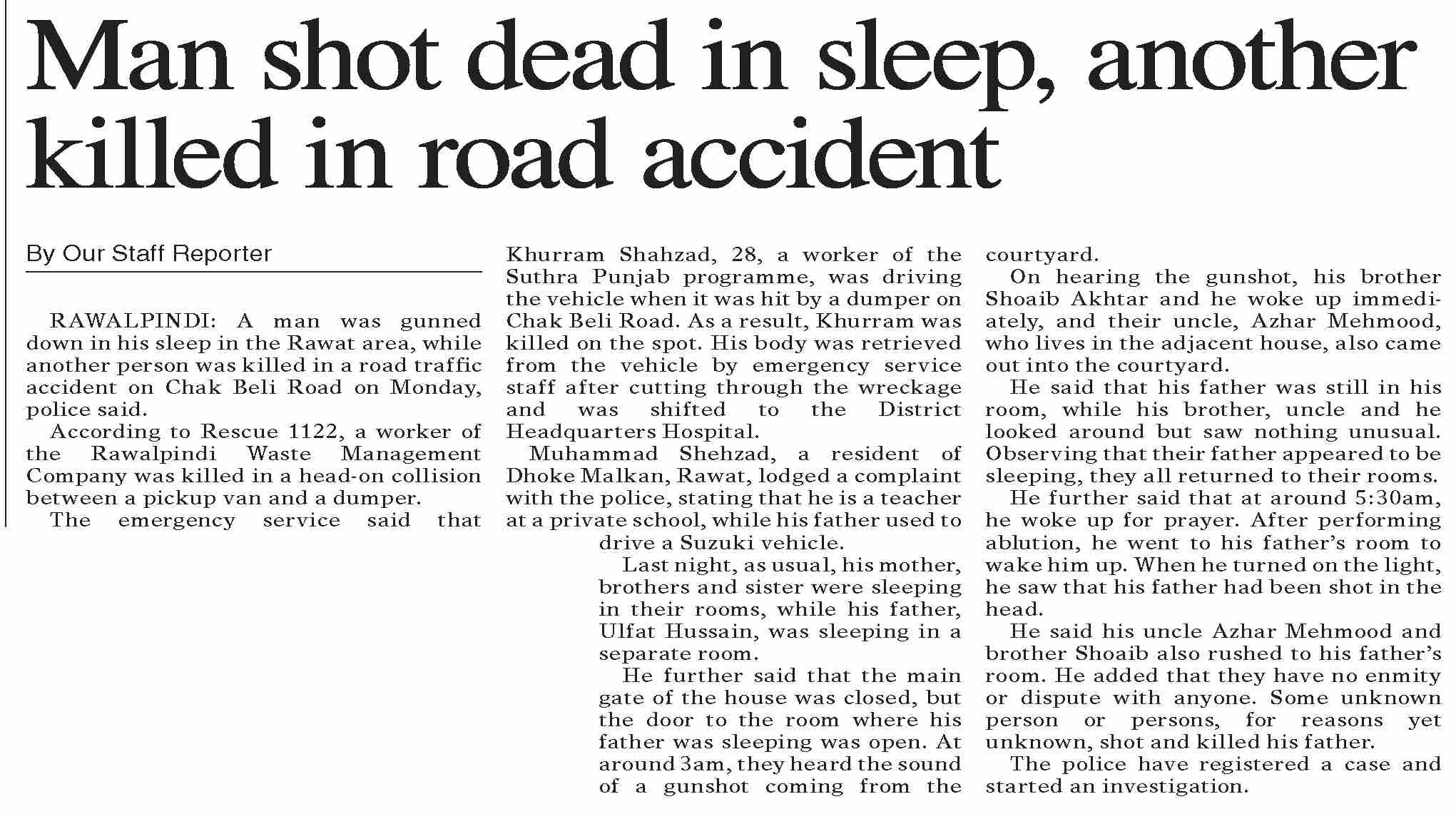 Dawn-ePaper | Nov 11, 2025 | Man shot dead in sleep, another killed in ...