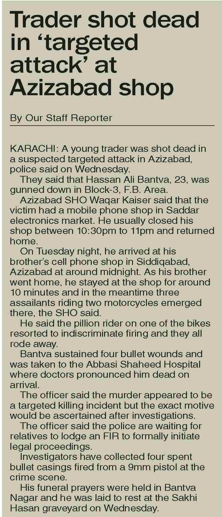 Dawn-ePaper | Nov 13, 2025 | Trader shot dead in `targeted attack` at ...