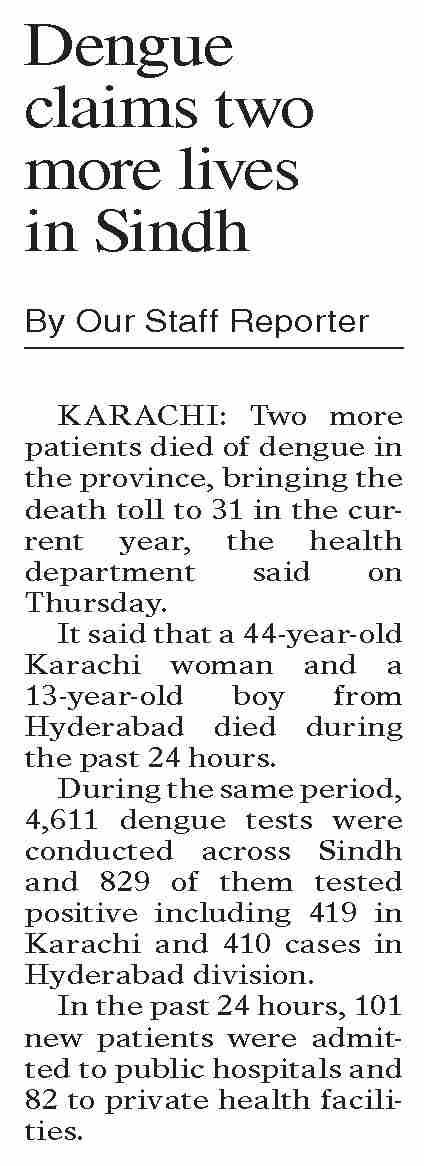 Dawn-ePaper | Nov 14, 2025 | Dengue claims two more lives in Sindh