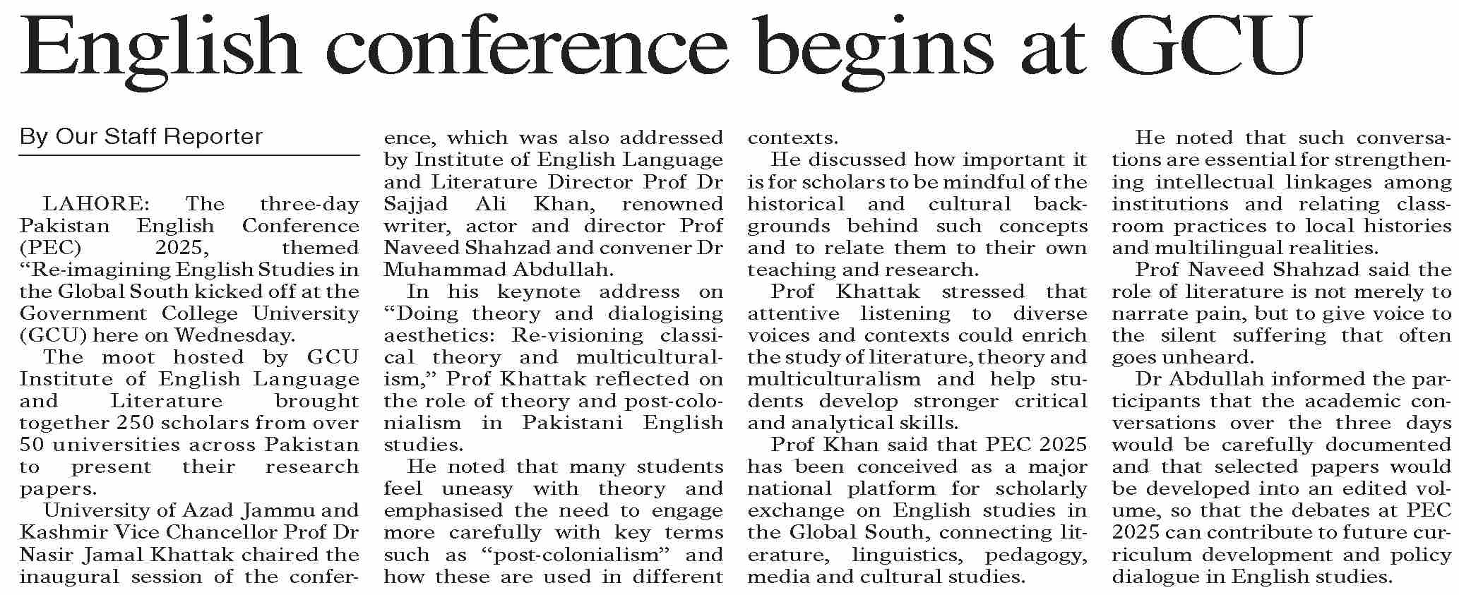 Dawn-ePaper | Nov 27, 2025 | English conference begins at GCU