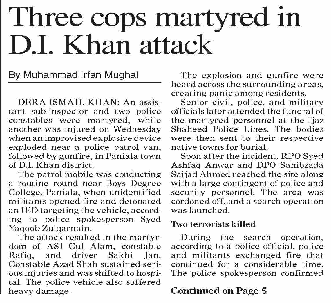 Dawn-ePaper | Dec 04, 2025 | Three cops martyred in D.I. Khan attack
