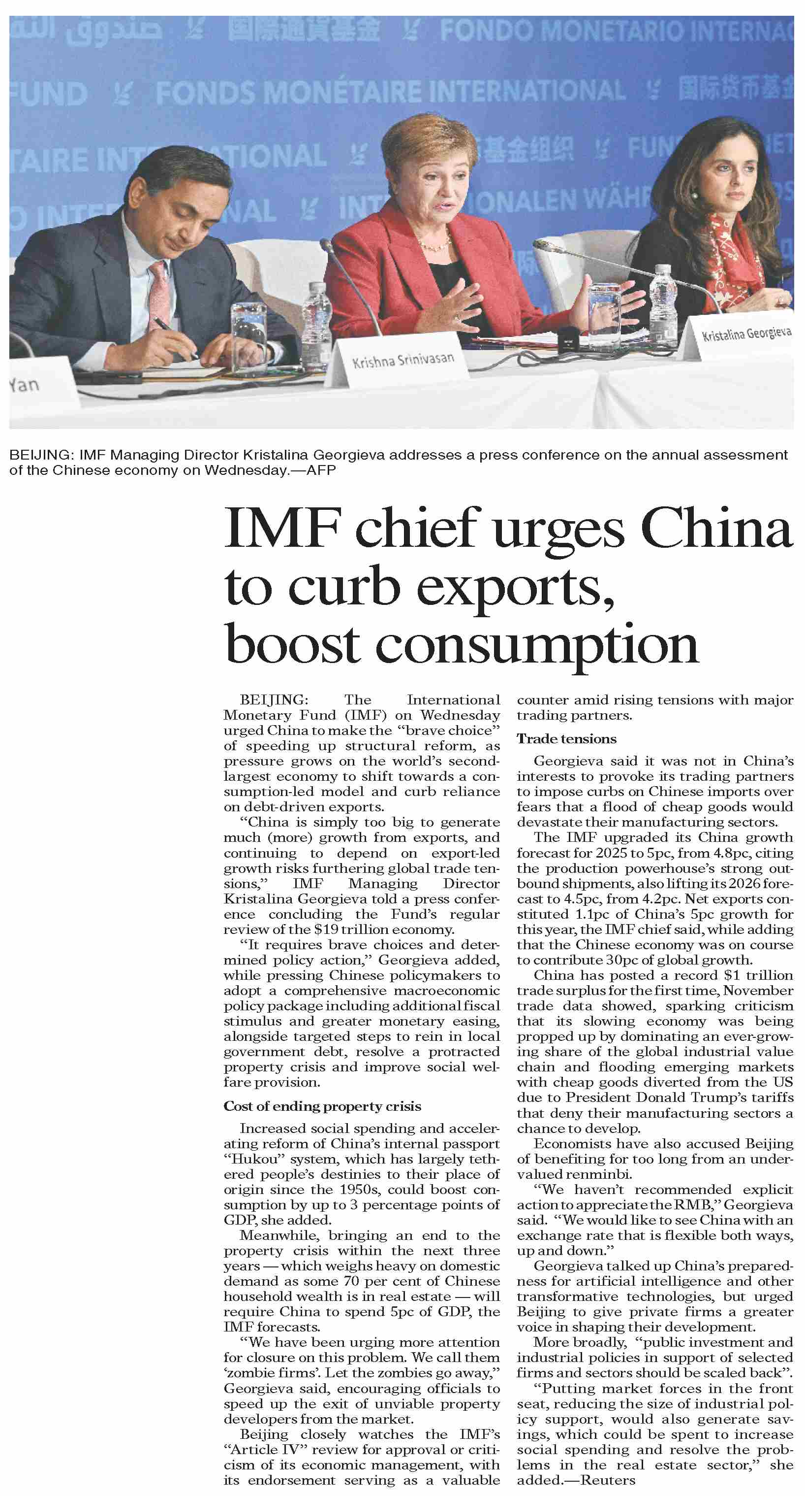 Dawn-ePaper | Dec 11, 2025 | IMF chief urges China to curb exports ...