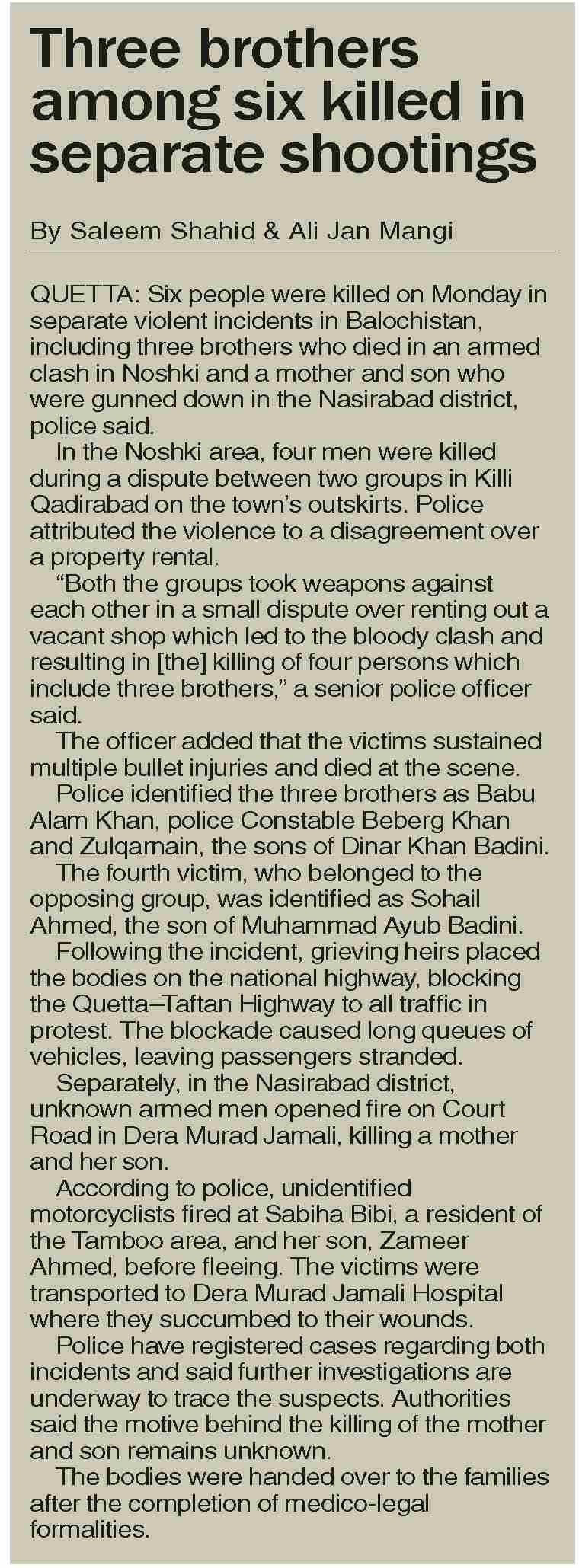 Dawn-ePaper | Dec 23, 2025 | Three brothers among six killed in ...