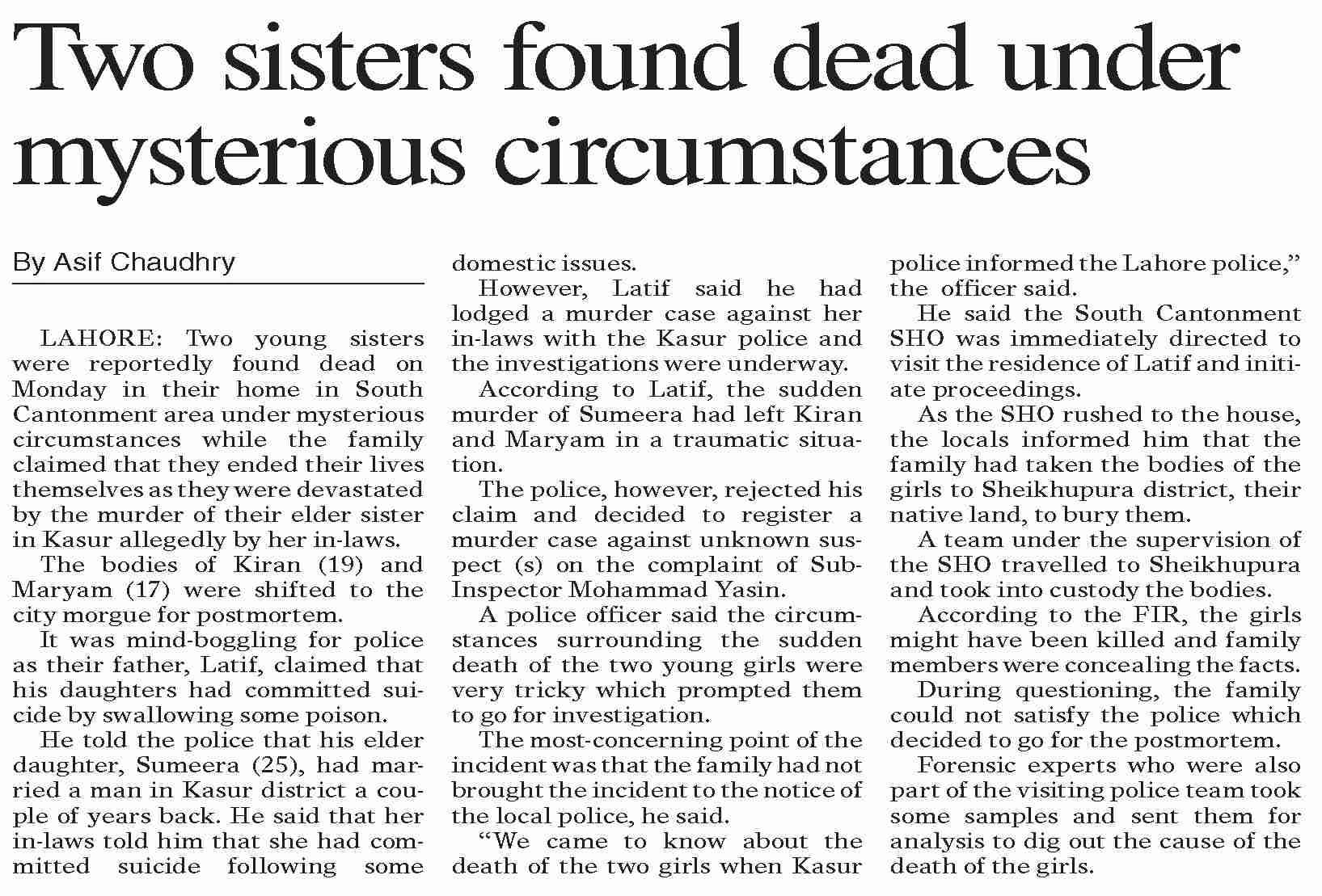 Dawn-ePaper | Dec 23, 2025 | Two sisters found dead under mysterious ...