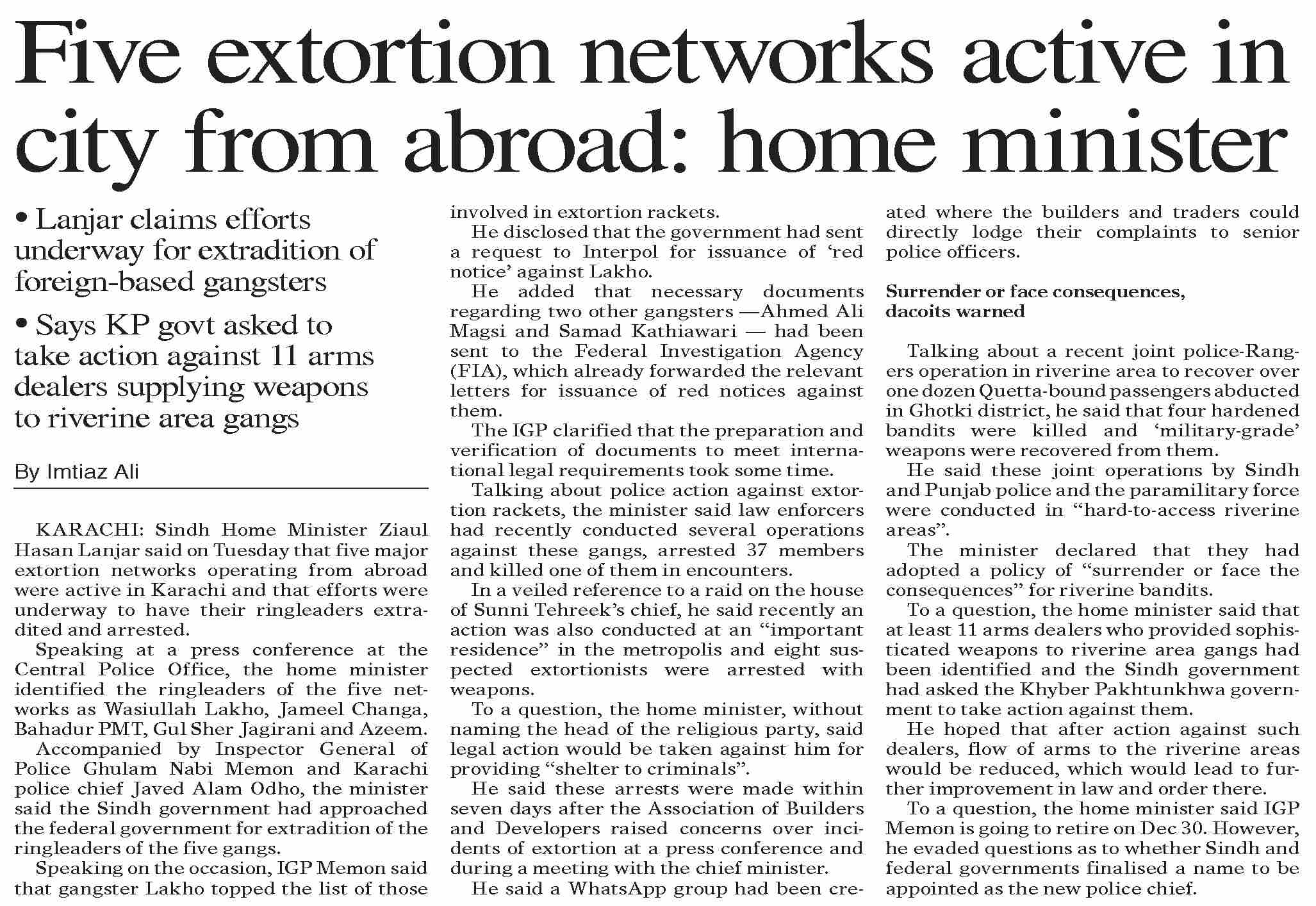 Extortion Networks Dawn-ePaper | Dec 24, 2025 | Five extortion networks active in city ...