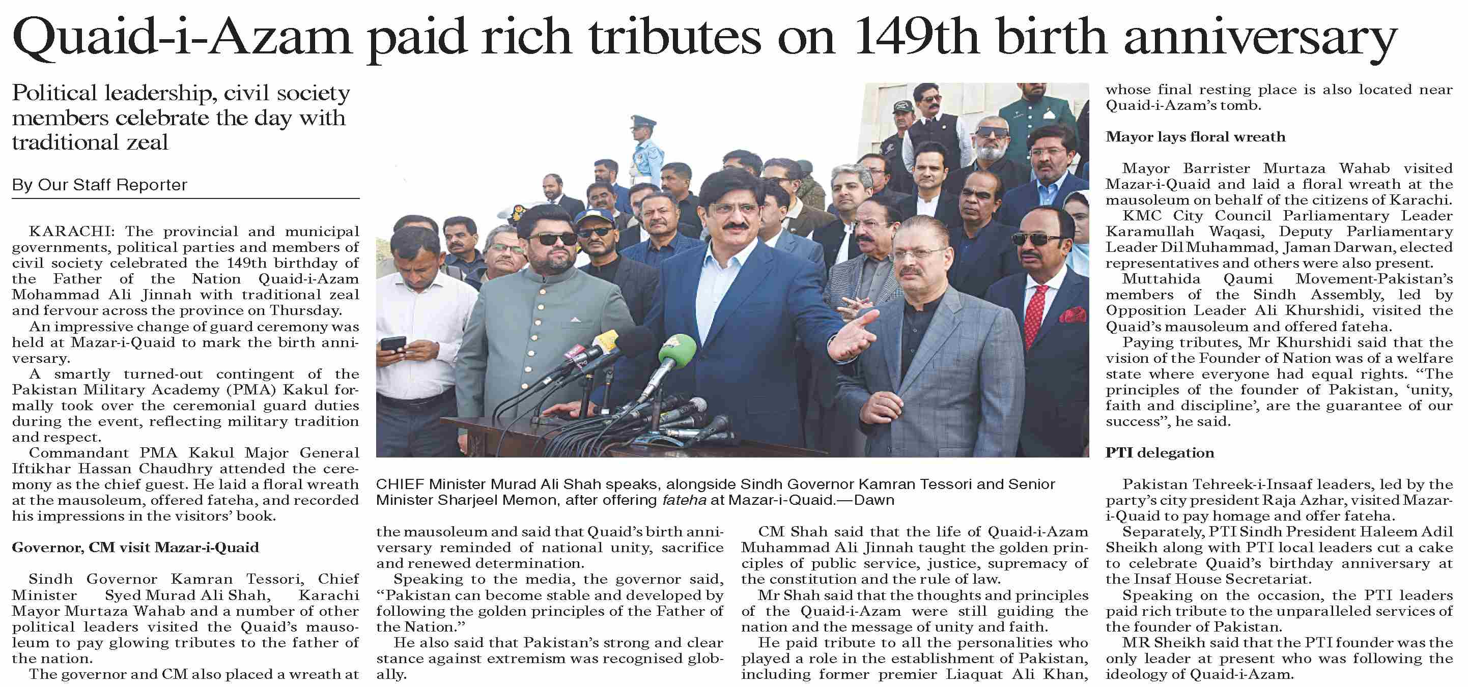 Dawn-ePaper | Dec 26, 2025 | Quaid-i-Azam paid rich tributes on 149th ...