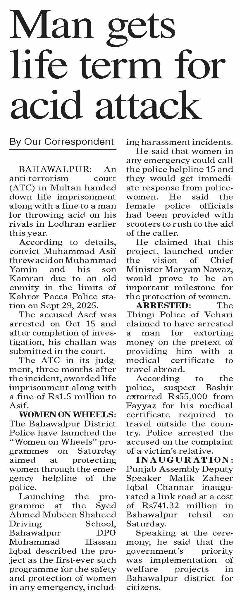 Dawn-ePaper | Dec 28, 2025 | Man gets life term for acid attack