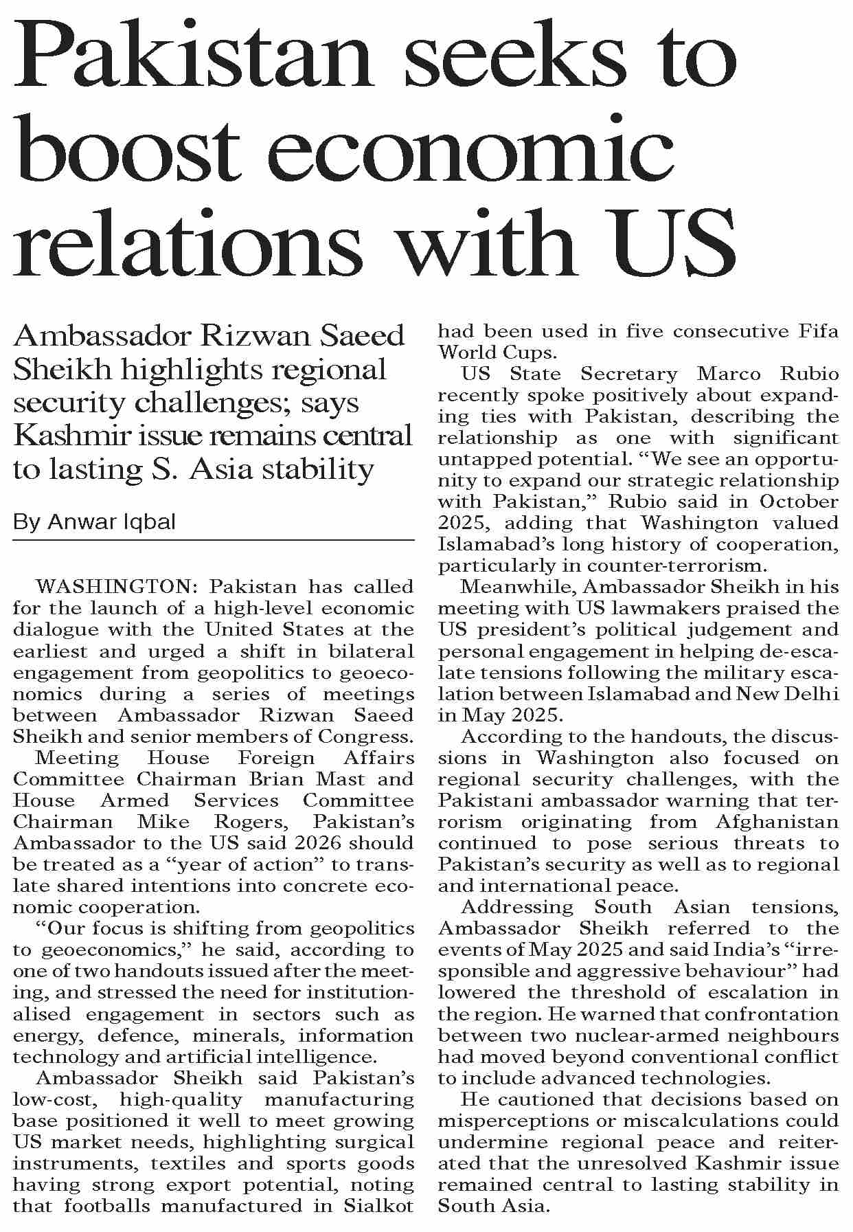 Dawn-ePaper | Jan 10, 2026 | Pakistan seeks to boost economic relations ...