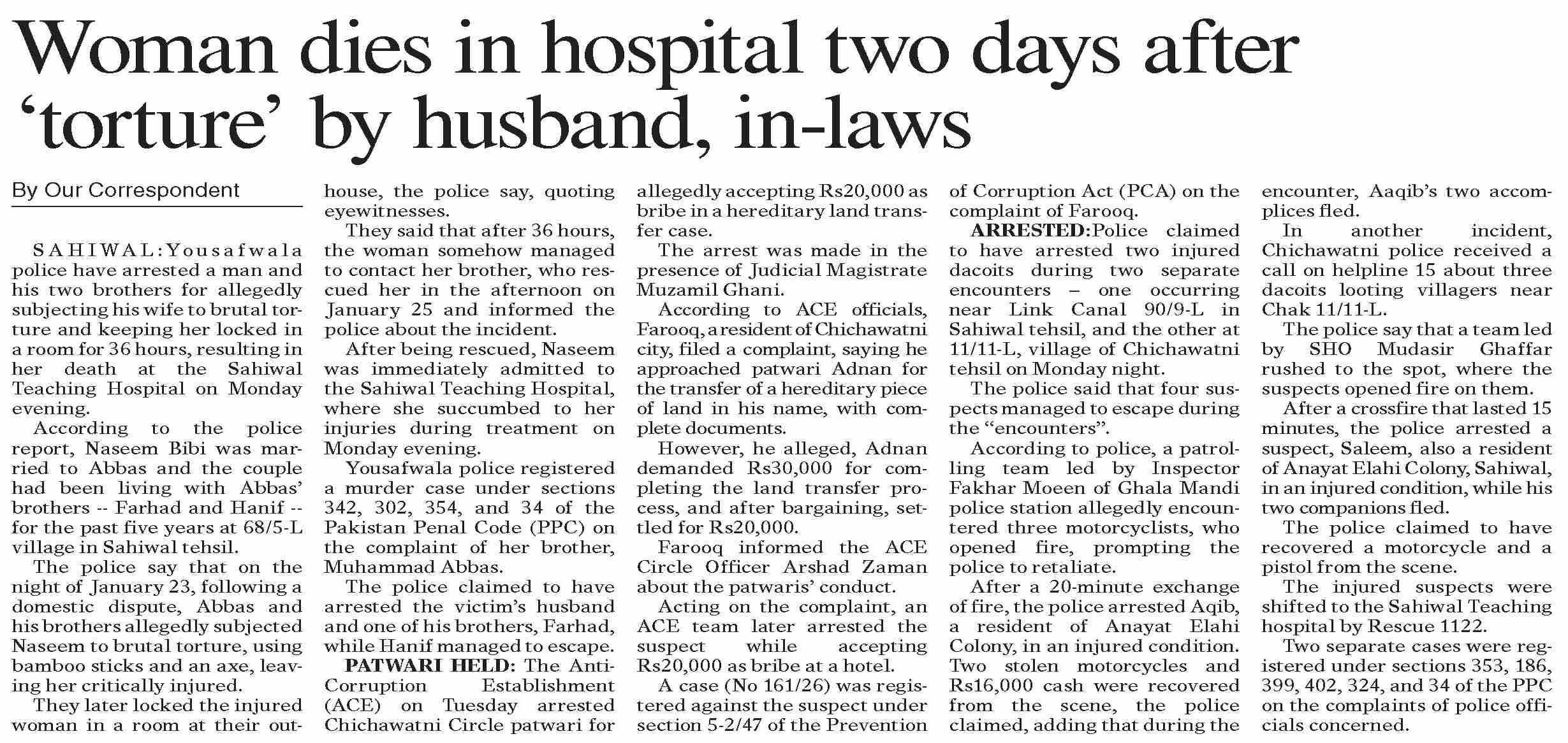 Dawn-ePaper | Feb 04, 2026 | Woman dies in hospital two days after ...