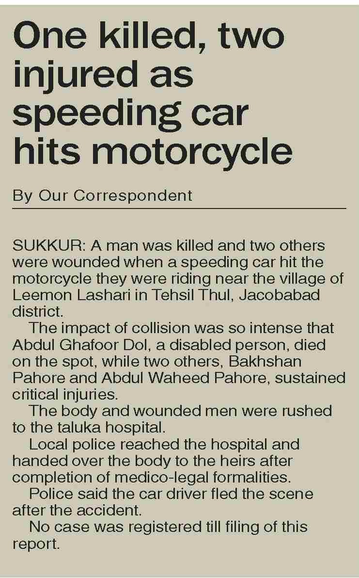 Dawn-ePaper | Feb 20, 2026 | One killed, two injured as speeding car ...
