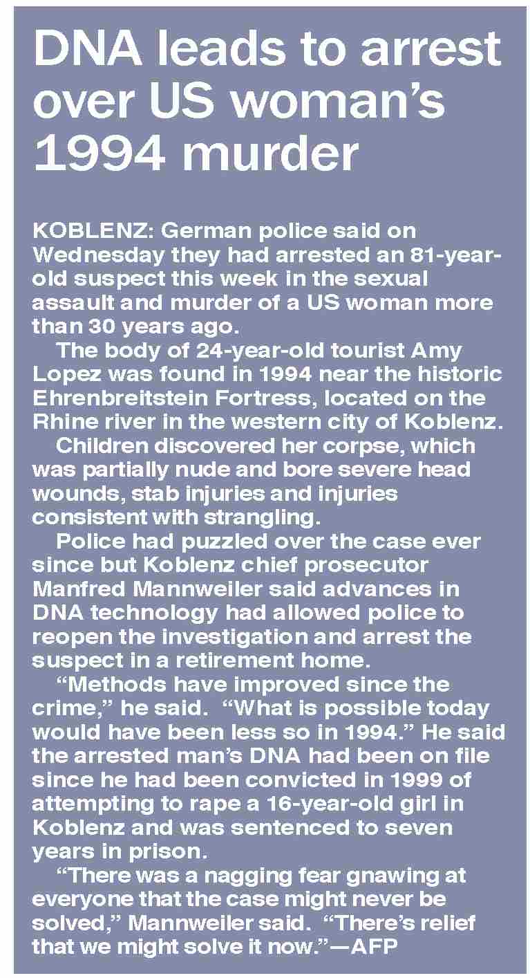 Dawn-ePaper | Feb 26, 2026 | DNA leads to arrest over US woman’s 1994 ...
